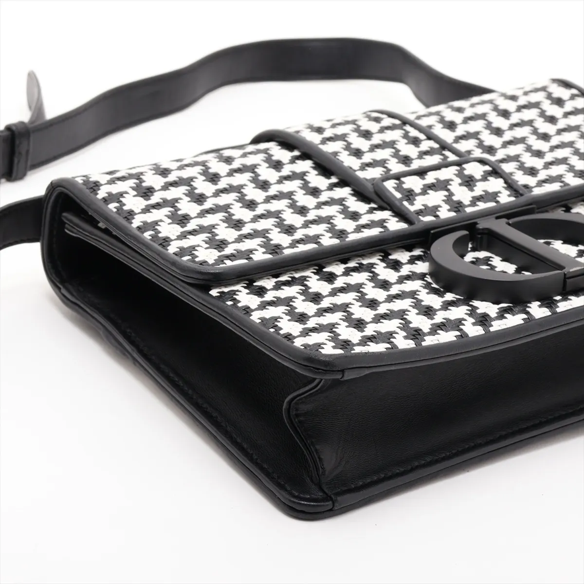 Montaigne Leather Shoulder Bag, Black x White — view 4