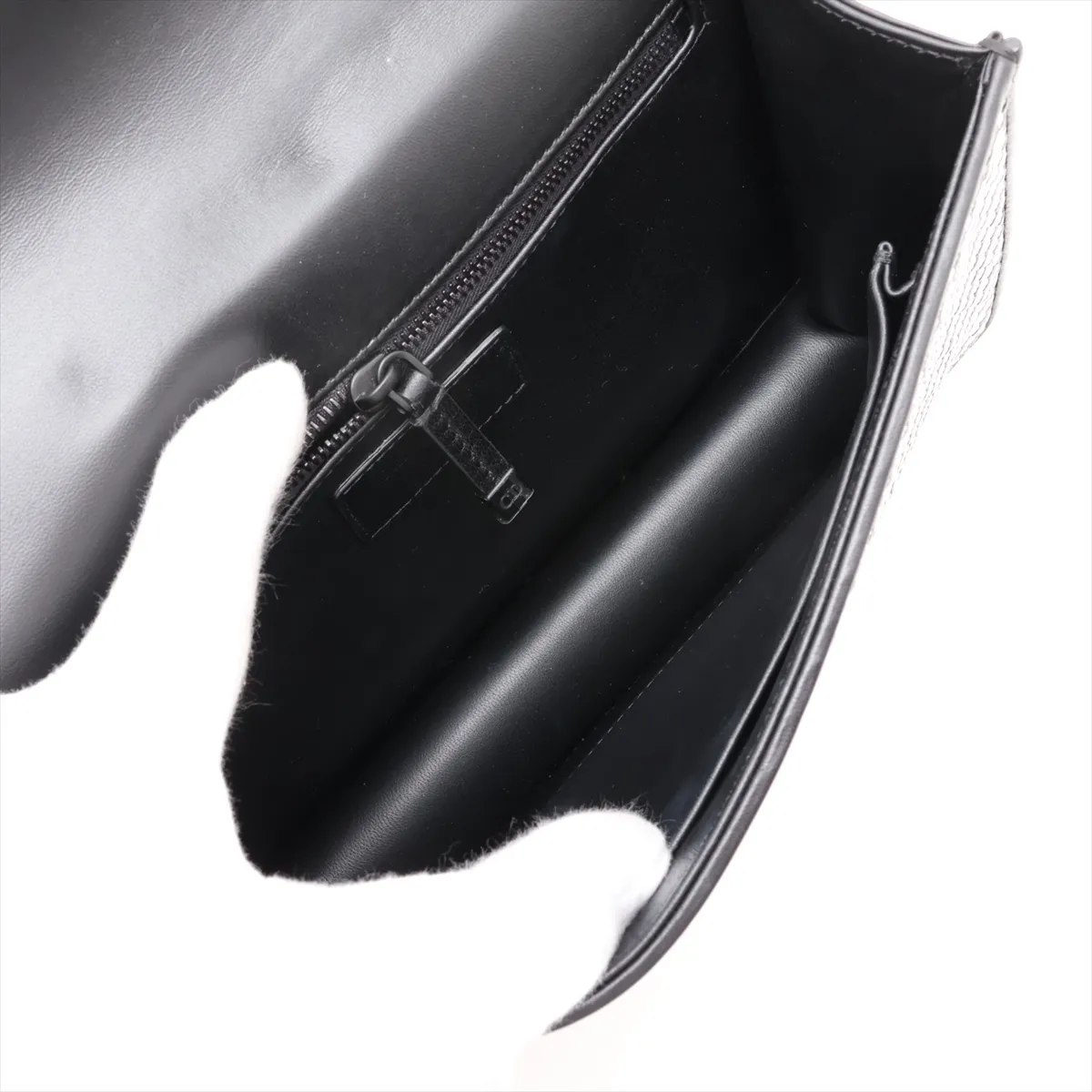 Montaigne Leather Shoulder Bag, Black x White — view 7