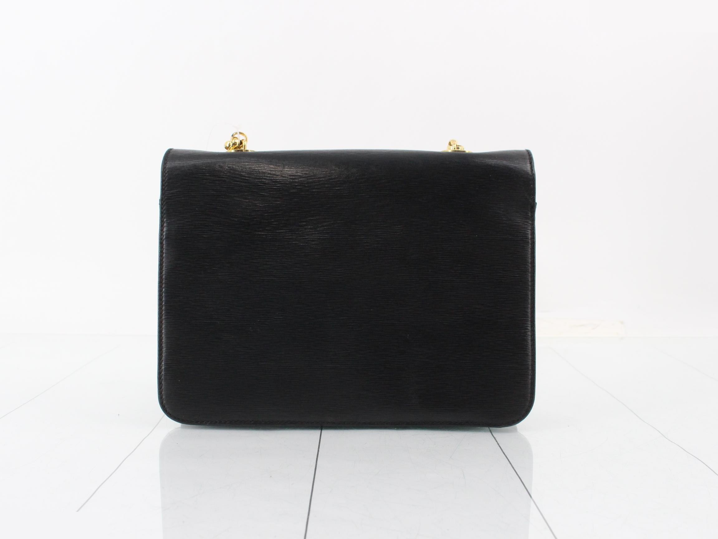 leather chain shoulder bag, black and gold. — view 2