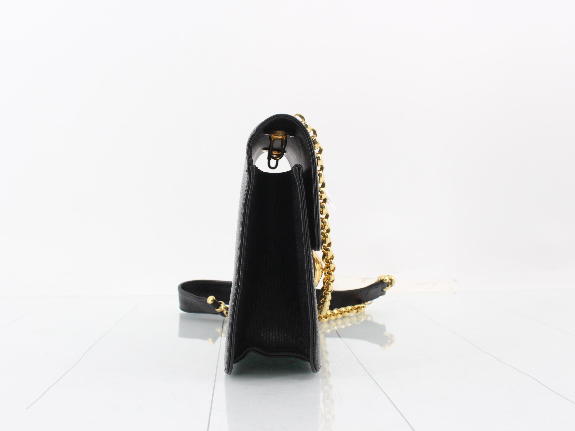 leather chain shoulder bag, black and gold. — view 4