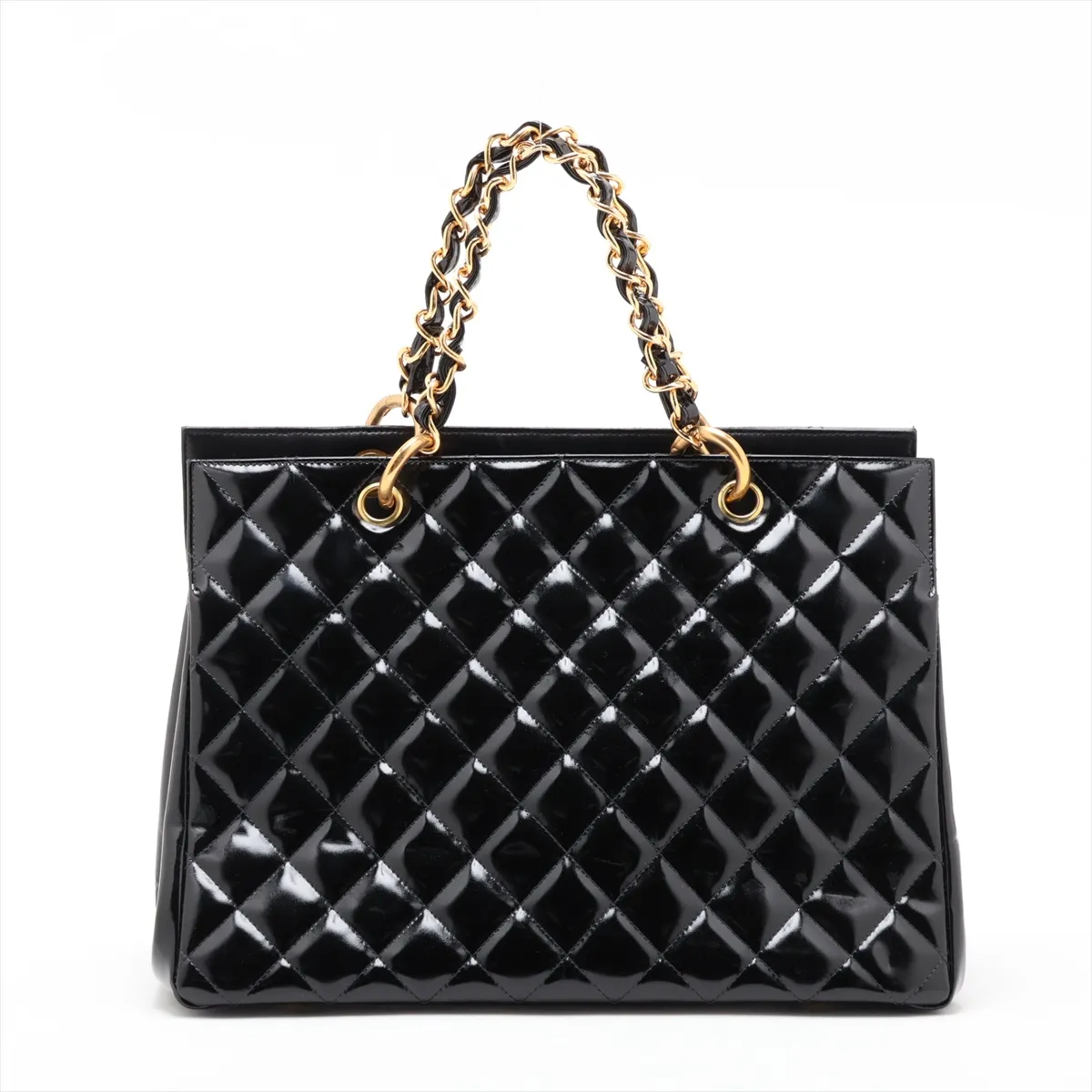Matelassé Patent Leather Chain Tote Bag, Black with Gold Hardware, Item No. 4808887 (Serial No. 4) — view 2