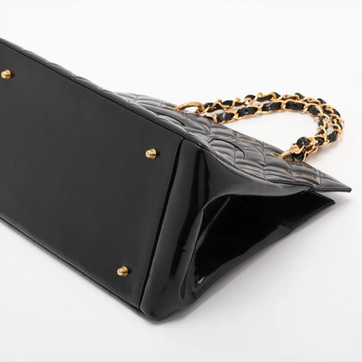 Matelassé Patent Leather Chain Tote Bag, Black with Gold Hardware, Item No. 4808887 (Serial No. 4) — view 3