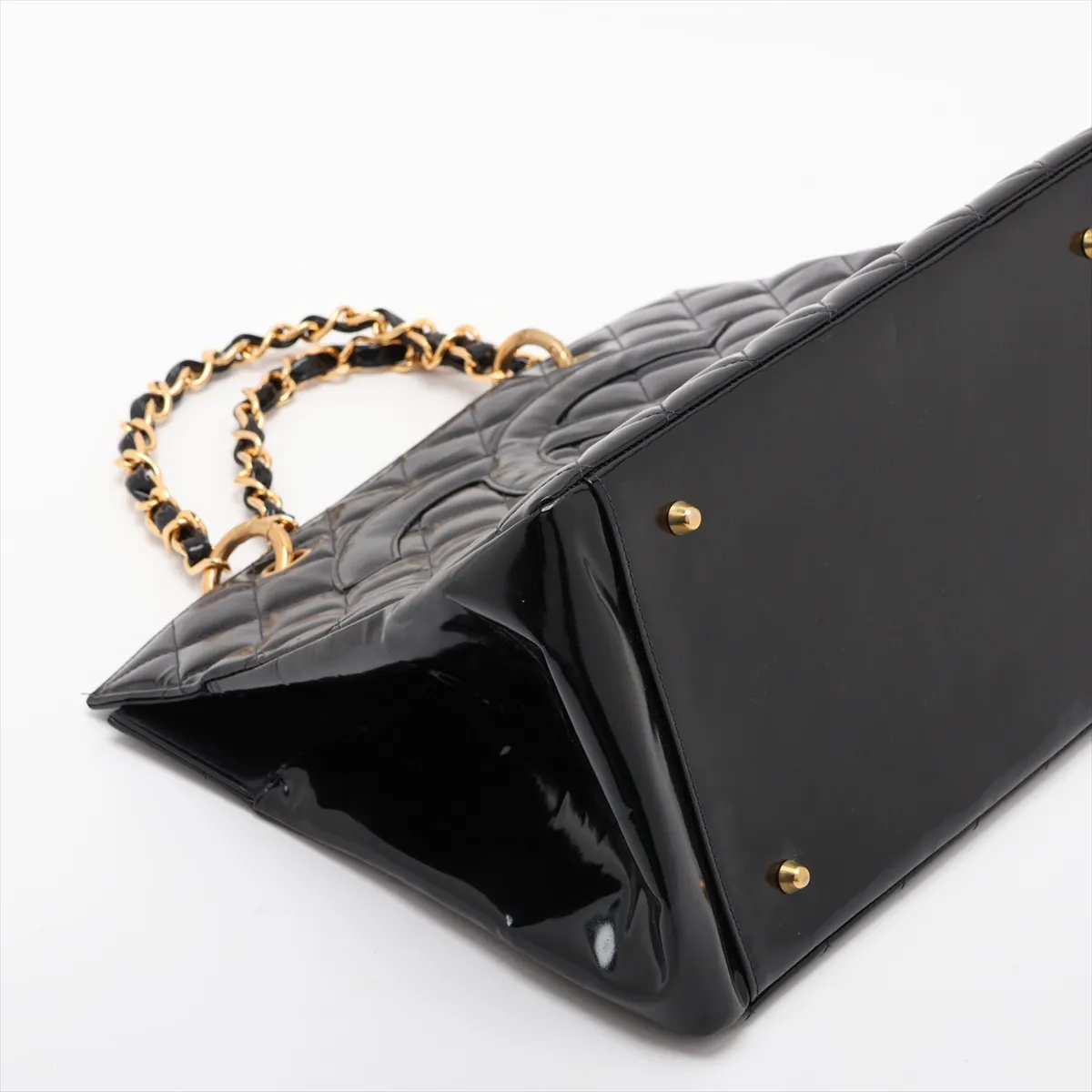 Matelassé Patent Leather Chain Tote Bag, Black with Gold Hardware, Item No. 4808887 (Serial No. 4) — view 4