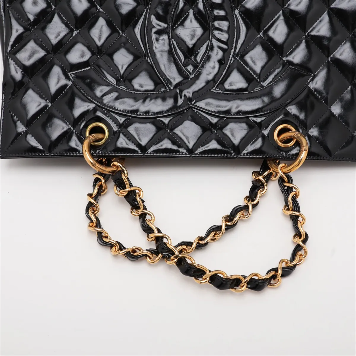 Matelassé Patent Leather Chain Tote Bag, Black with Gold Hardware, Item No. 4808887 (Serial No. 4) — view 5