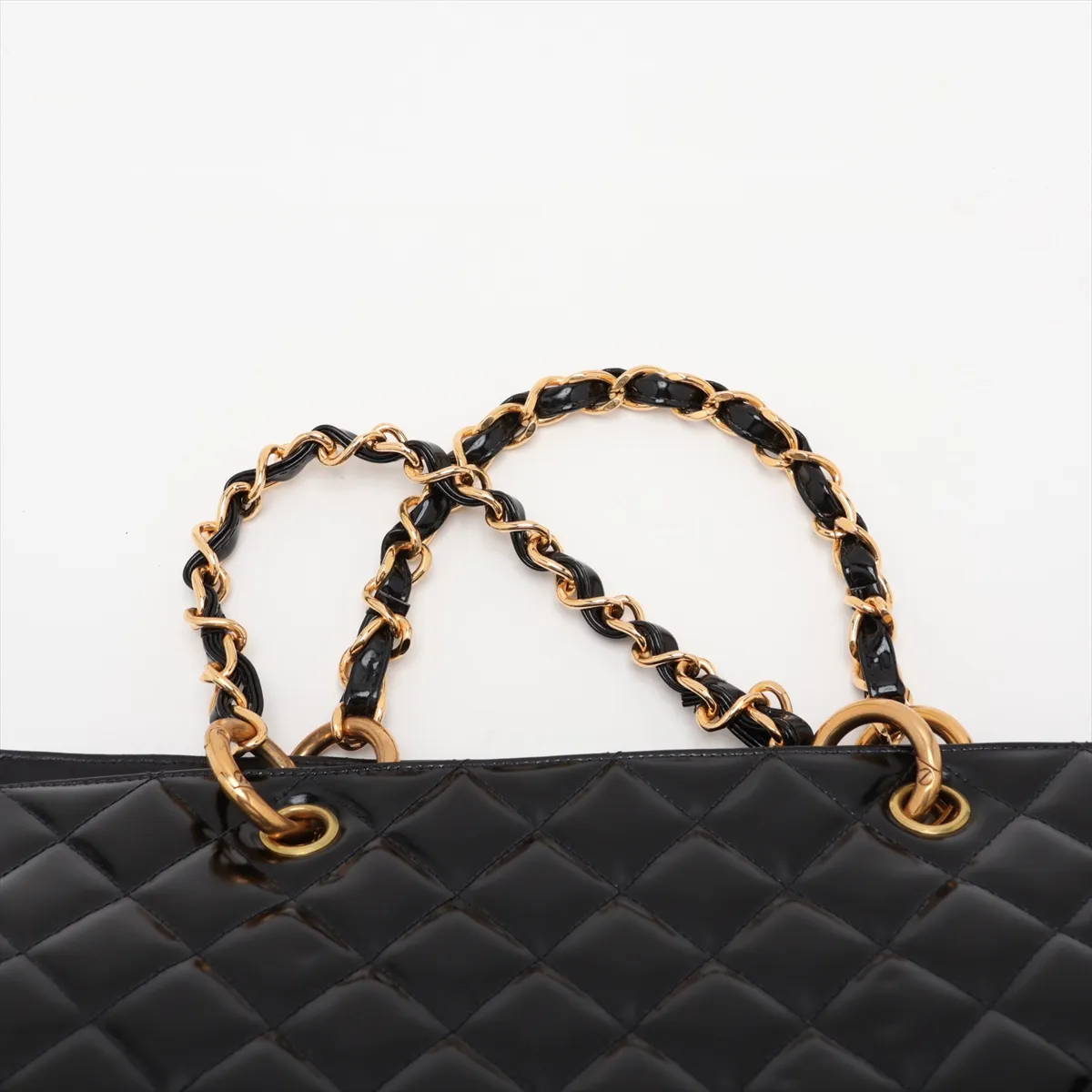 Matelassé Patent Leather Chain Tote Bag, Black with Gold Hardware, Item No. 4808887 (Serial No. 4) — view 6