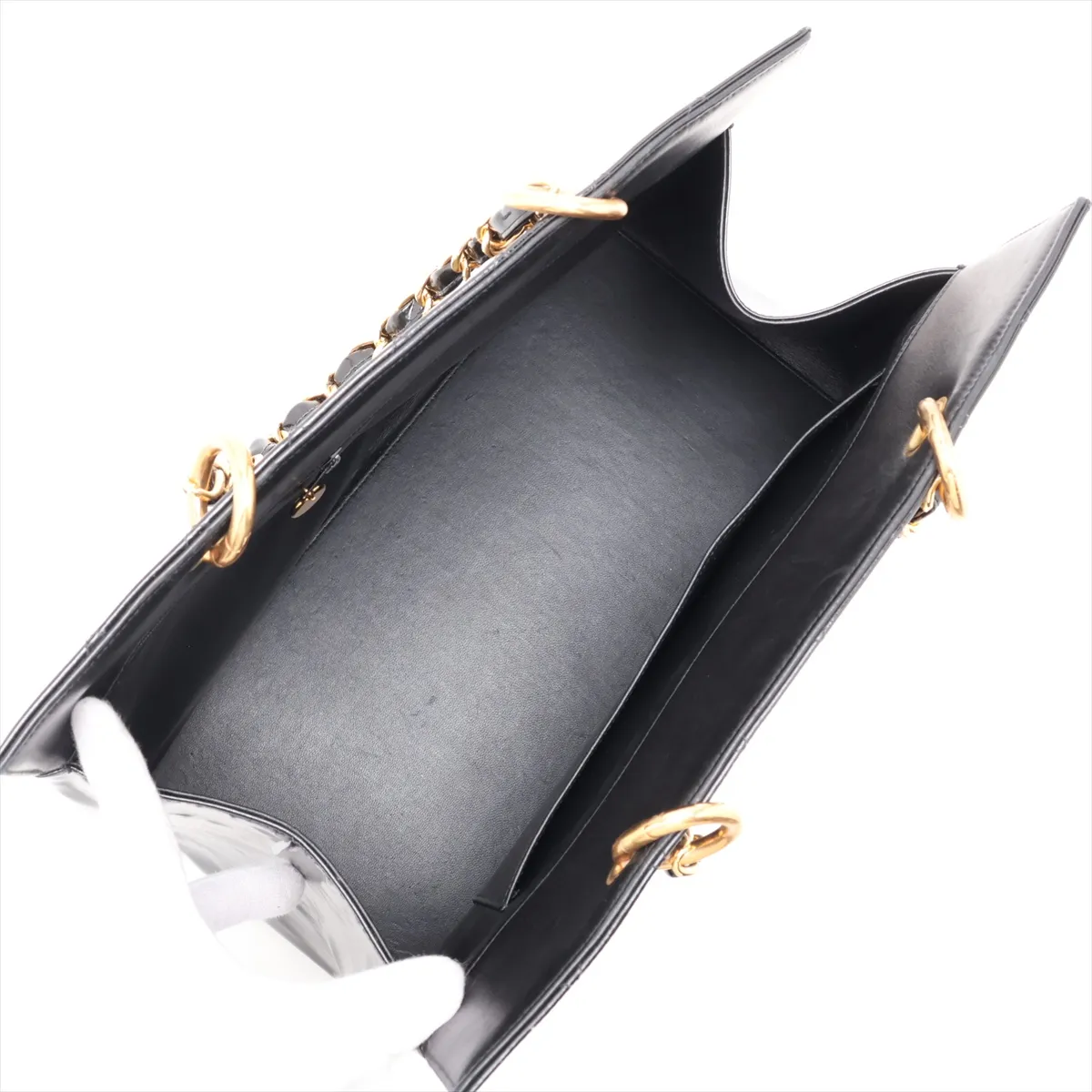 Matelassé Patent Leather Chain Tote Bag, Black with Gold Hardware, Item No. 4808887 (Serial No. 4) — view 7