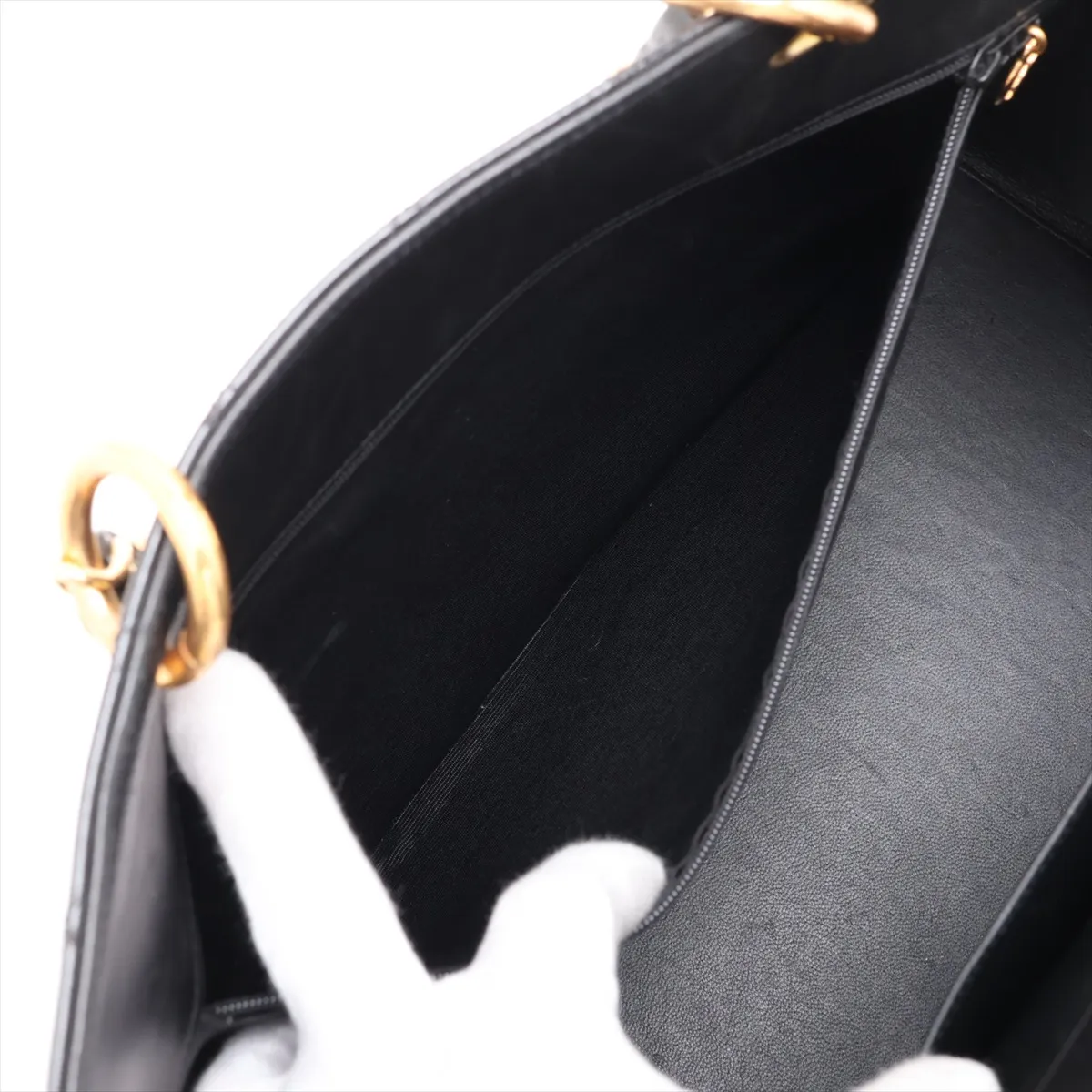 Matelassé Patent Leather Chain Tote Bag, Black with Gold Hardware, Item No. 4808887 (Serial No. 4) — view 9