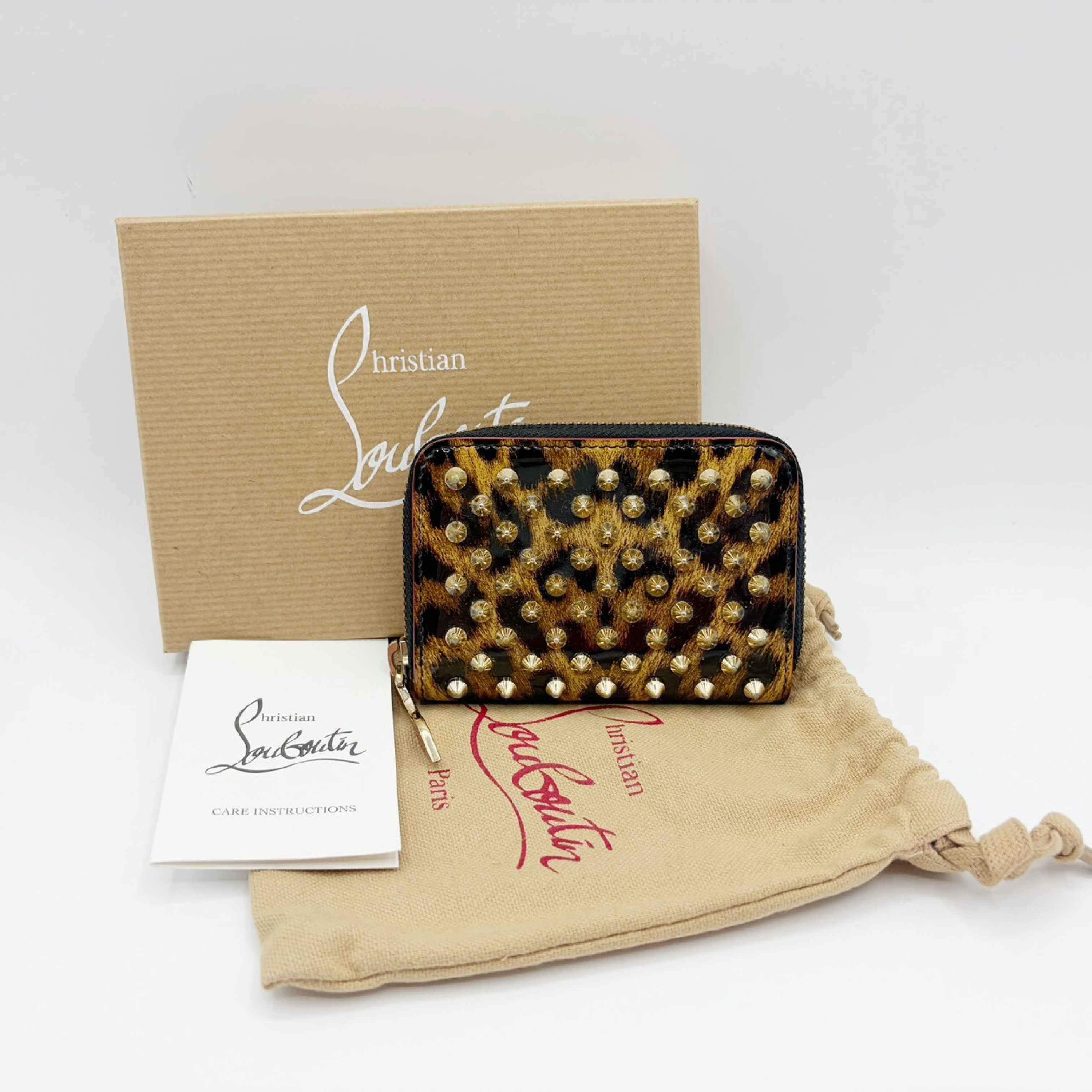 Studded Enamel Leather Coin Case Leopard Print Coin Case