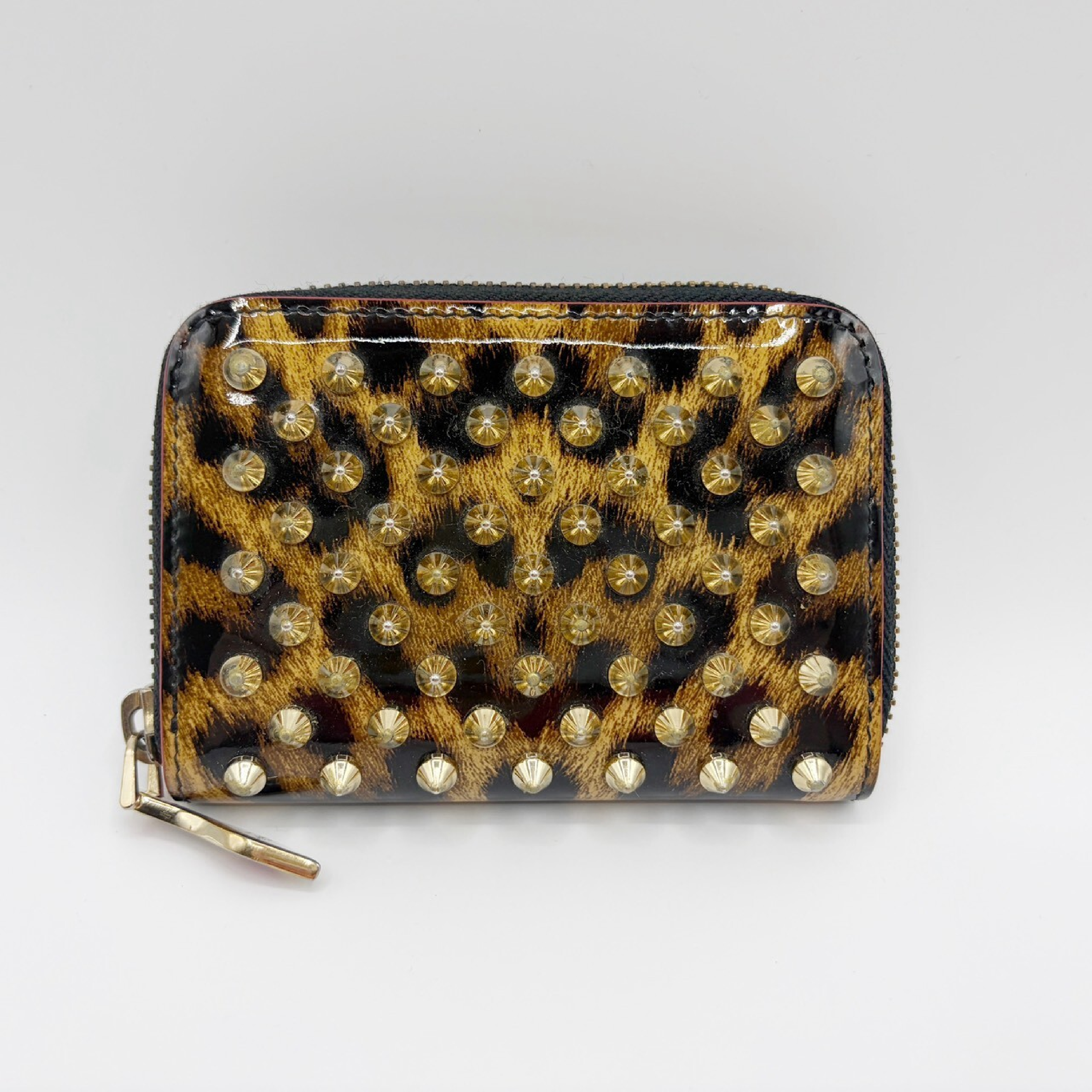 Studded Enamel Leather Coin Case Leopard Print Coin Case — view 2