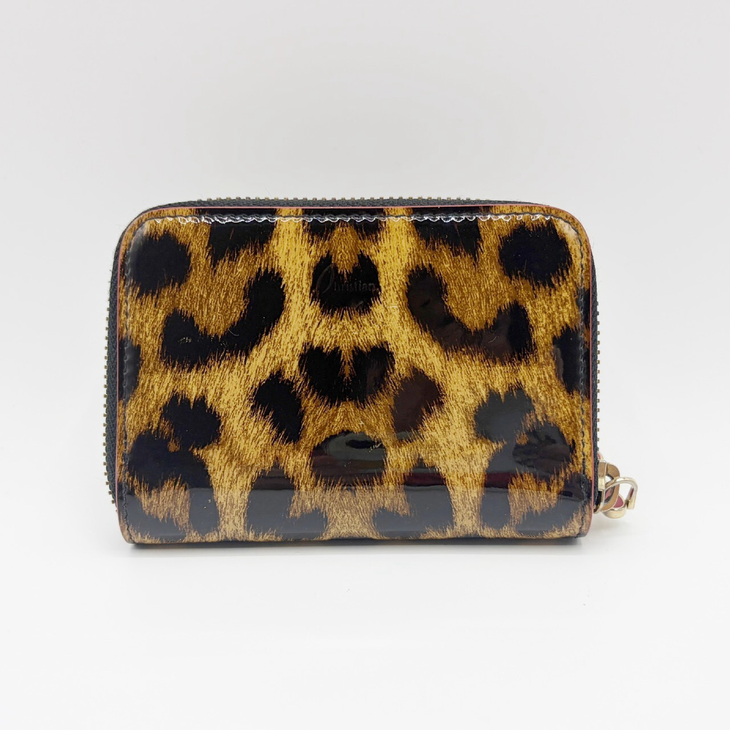 Studded Enamel Leather Coin Case Leopard Print Coin Case — view 3