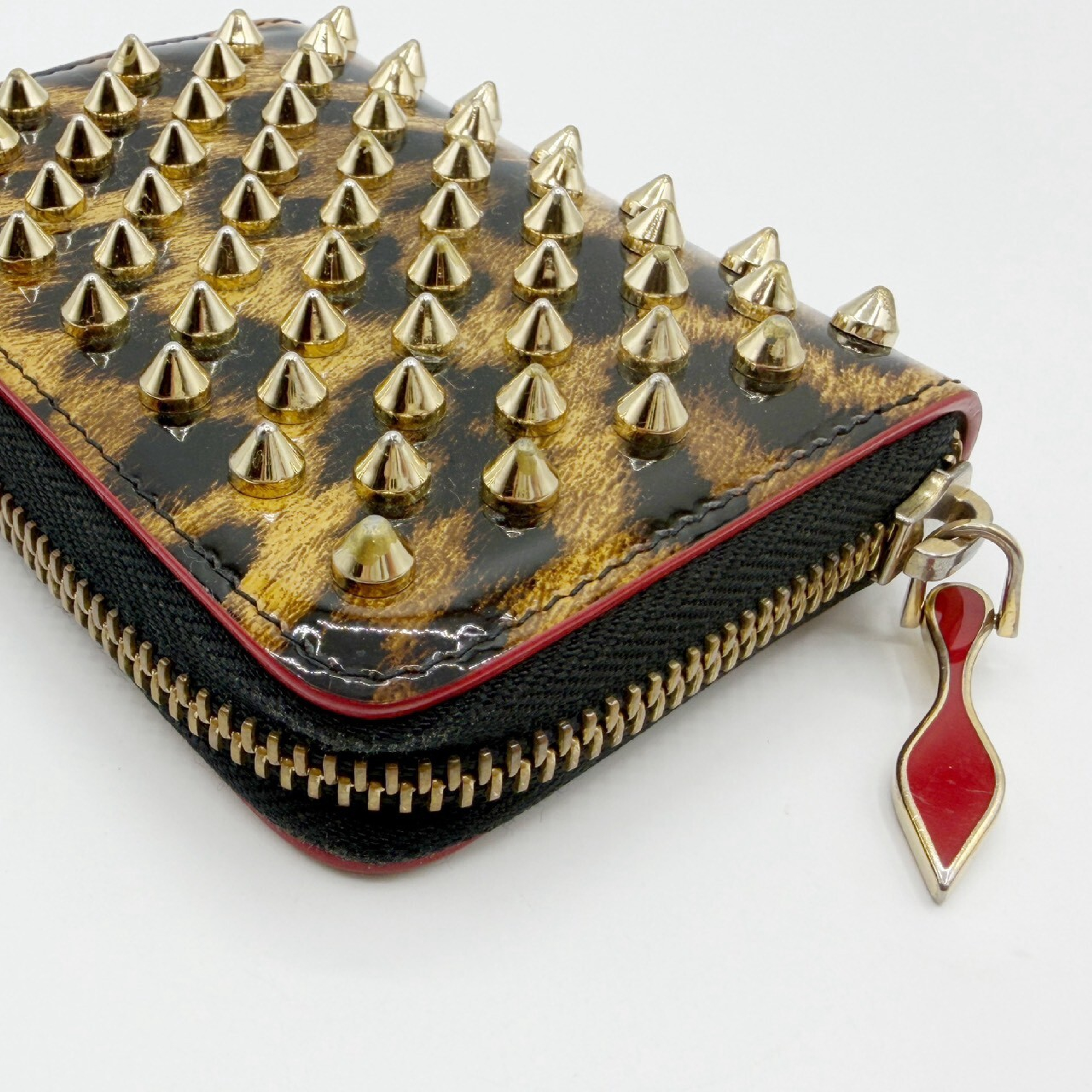 Studded Enamel Leather Coin Case Leopard Print Coin Case — view 7