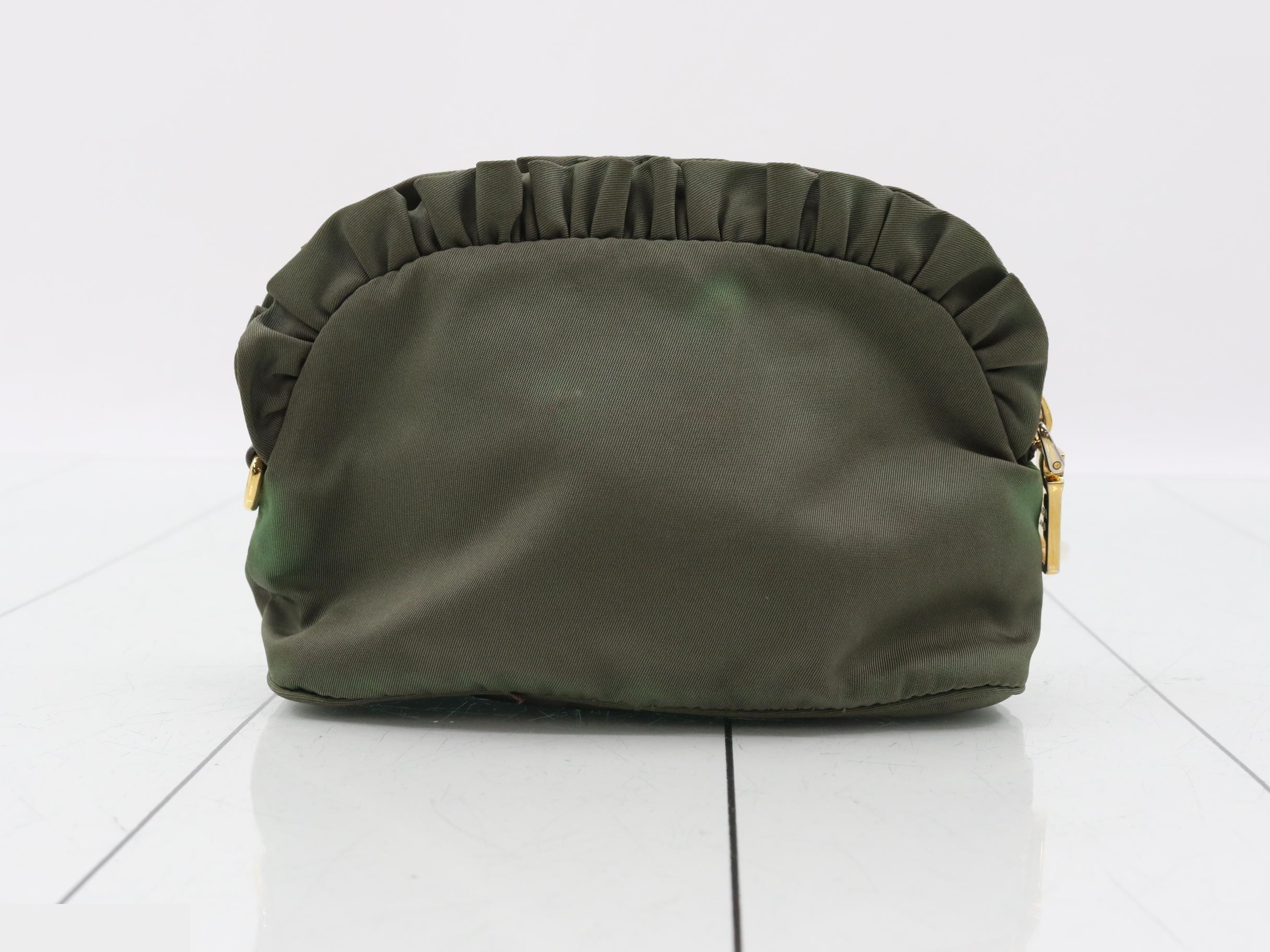 nylon accessory pouch, khaki, with ruffled gathers. — view 2