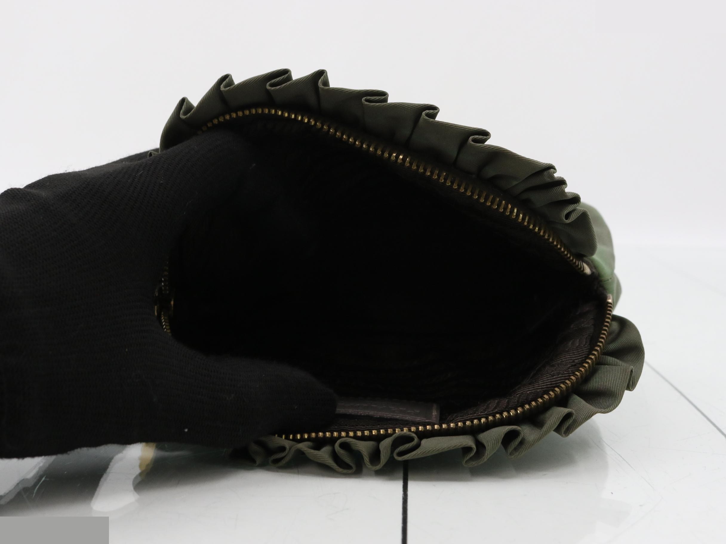 nylon accessory pouch, khaki, with ruffled gathers. — view 4