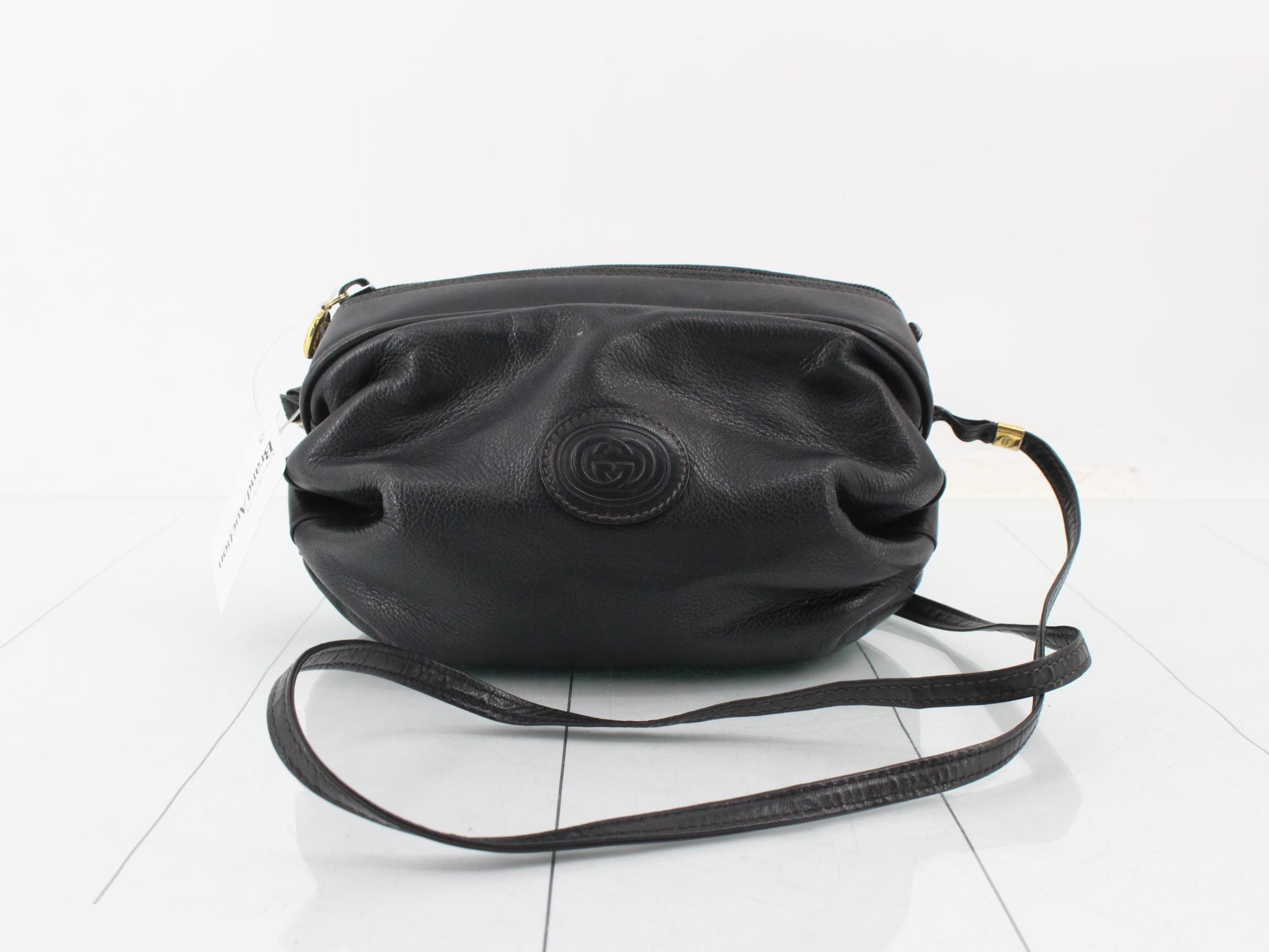 Interlocking Shoulder Bag, Leather, Black