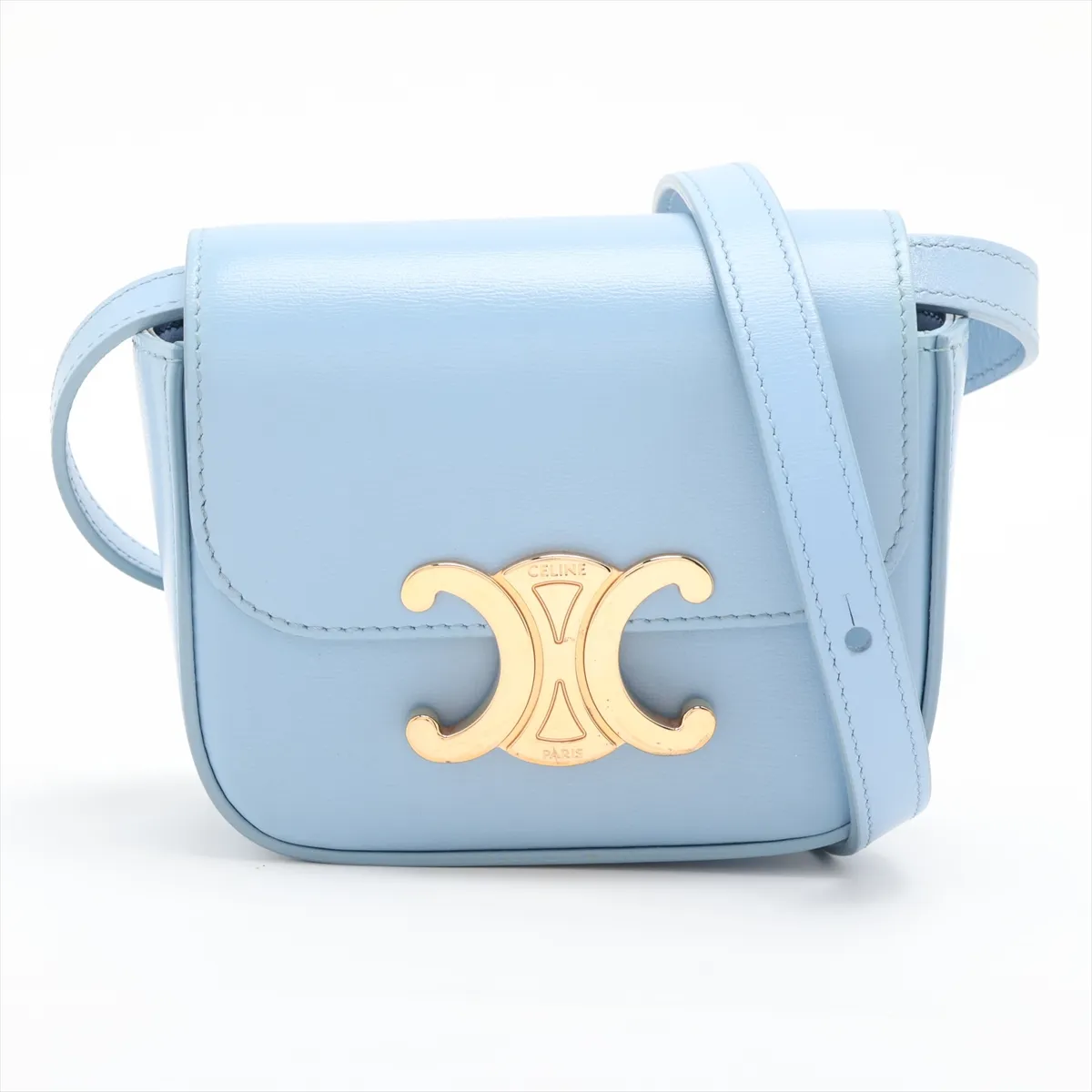 Mini Claude Leather Shoulder Bag, Light Blue