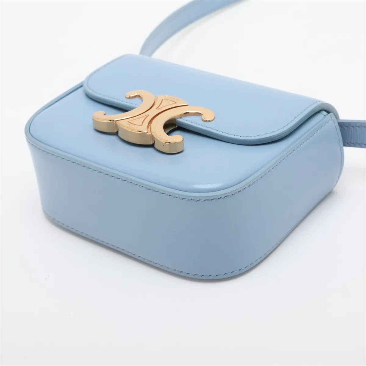 Mini Claude Leather Shoulder Bag, Light Blue — view 3