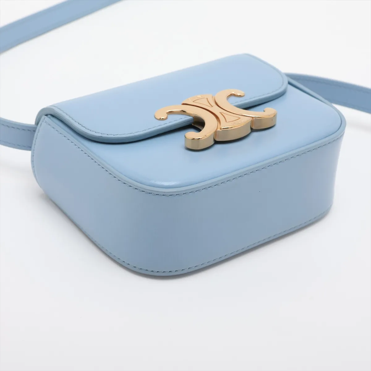 Mini Claude Leather Shoulder Bag, Light Blue — view 4