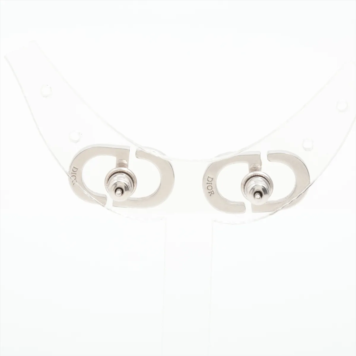 Petit CD earrings (for both ears), metal and rhinestone, silver. Shows signs of wear, tarnishing, — view 2