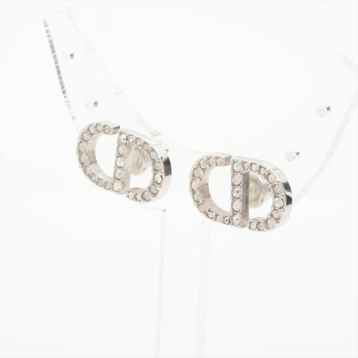 Petit CD earrings (for both ears), metal and rhinestone, silver. Shows signs of wear, tarnishing, — view 3