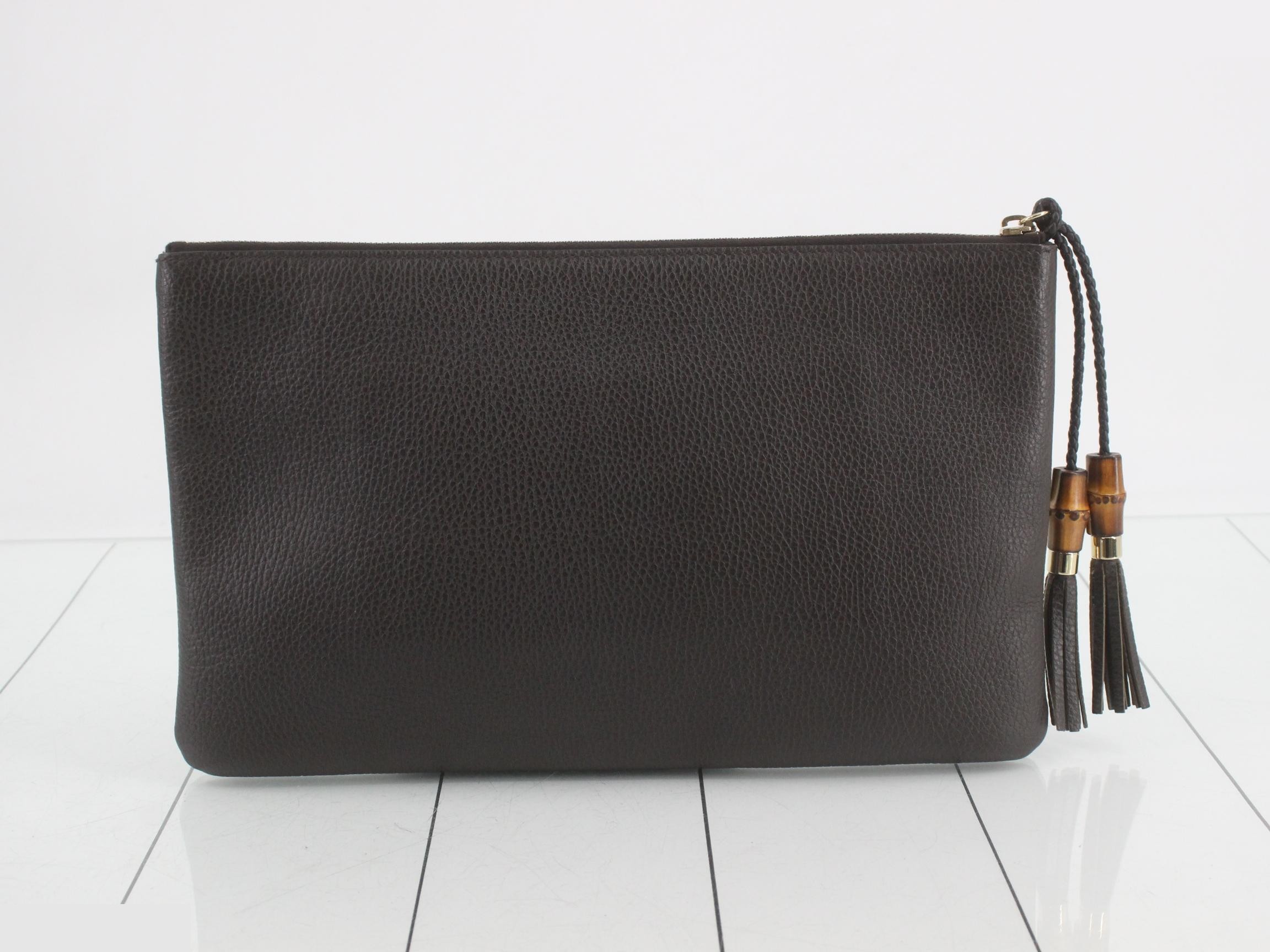 Bamboo and leather tassel clutch bag, dark brown. — view 2