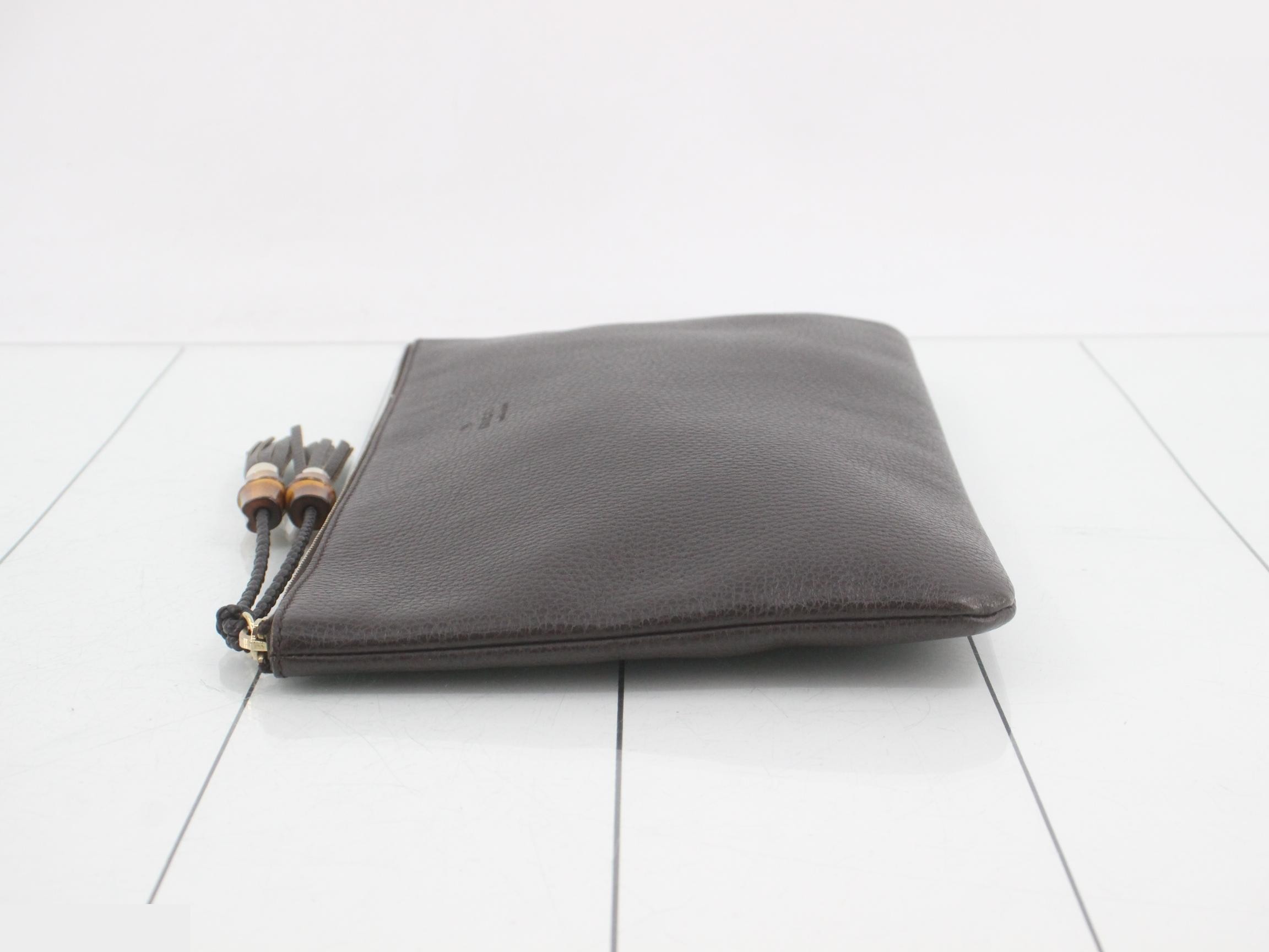 Bamboo and leather tassel clutch bag, dark brown. — view 4