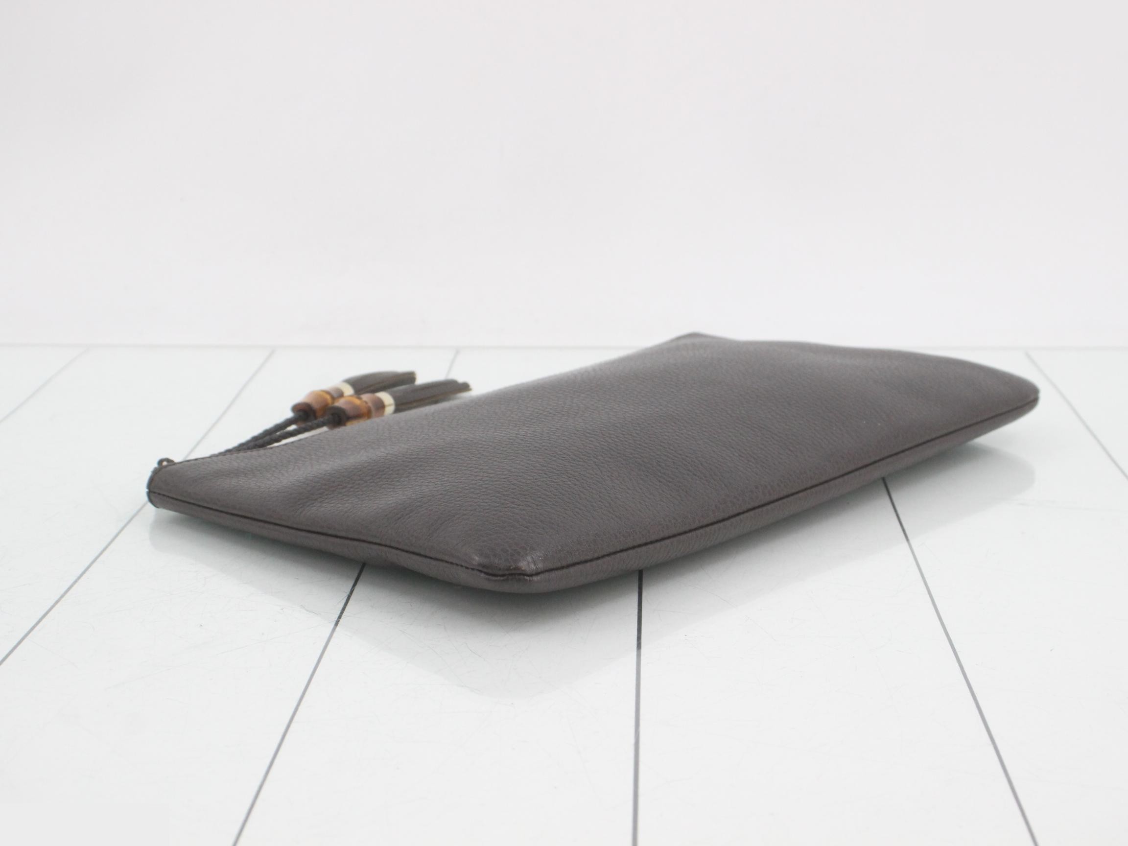 Bamboo and leather tassel clutch bag, dark brown. — view 5