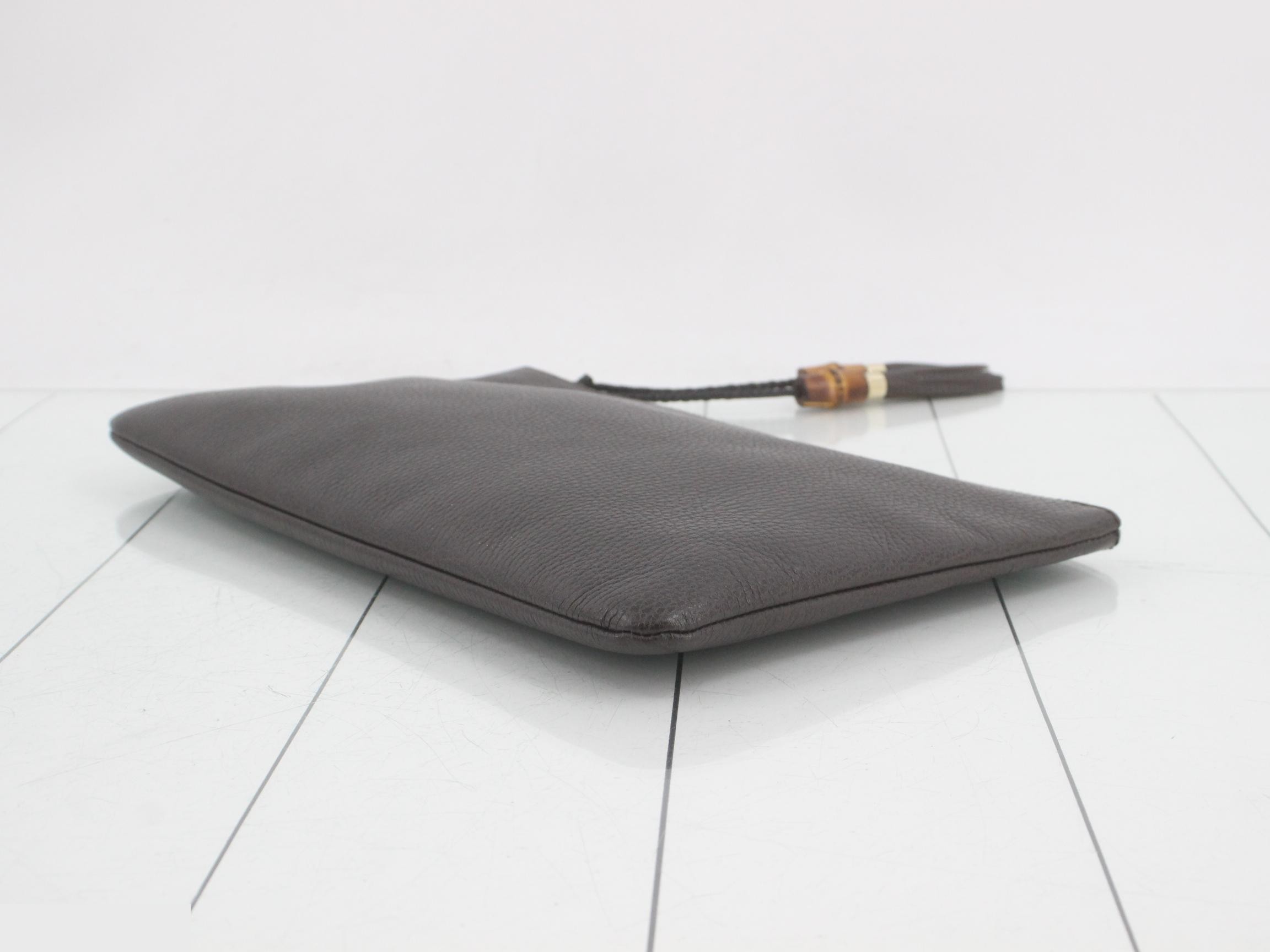 Bamboo and leather tassel clutch bag, dark brown. — view 6