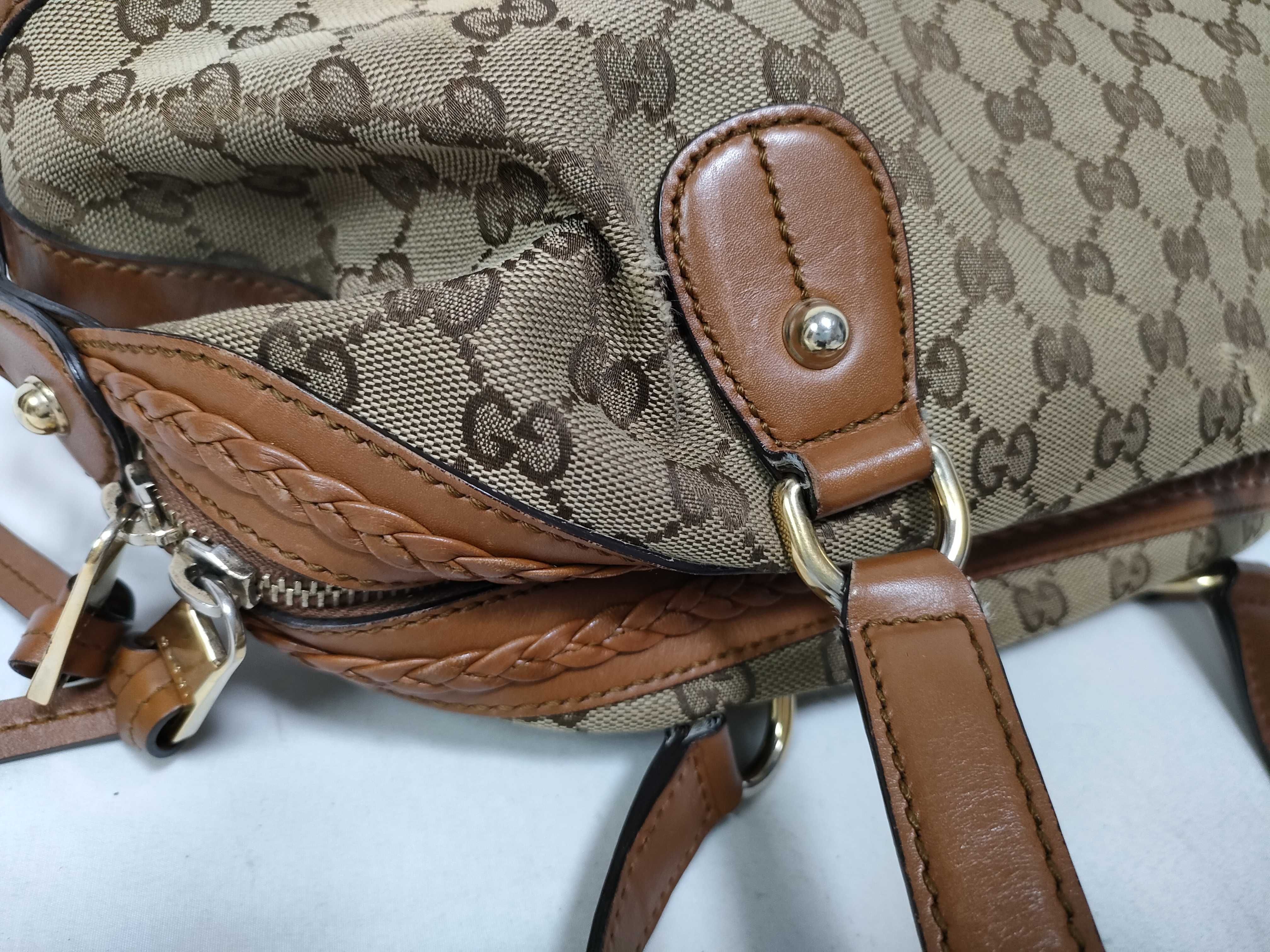 Orange GG Canvas Vintage Boston Handbag with Long Shoulder Strap — view 11