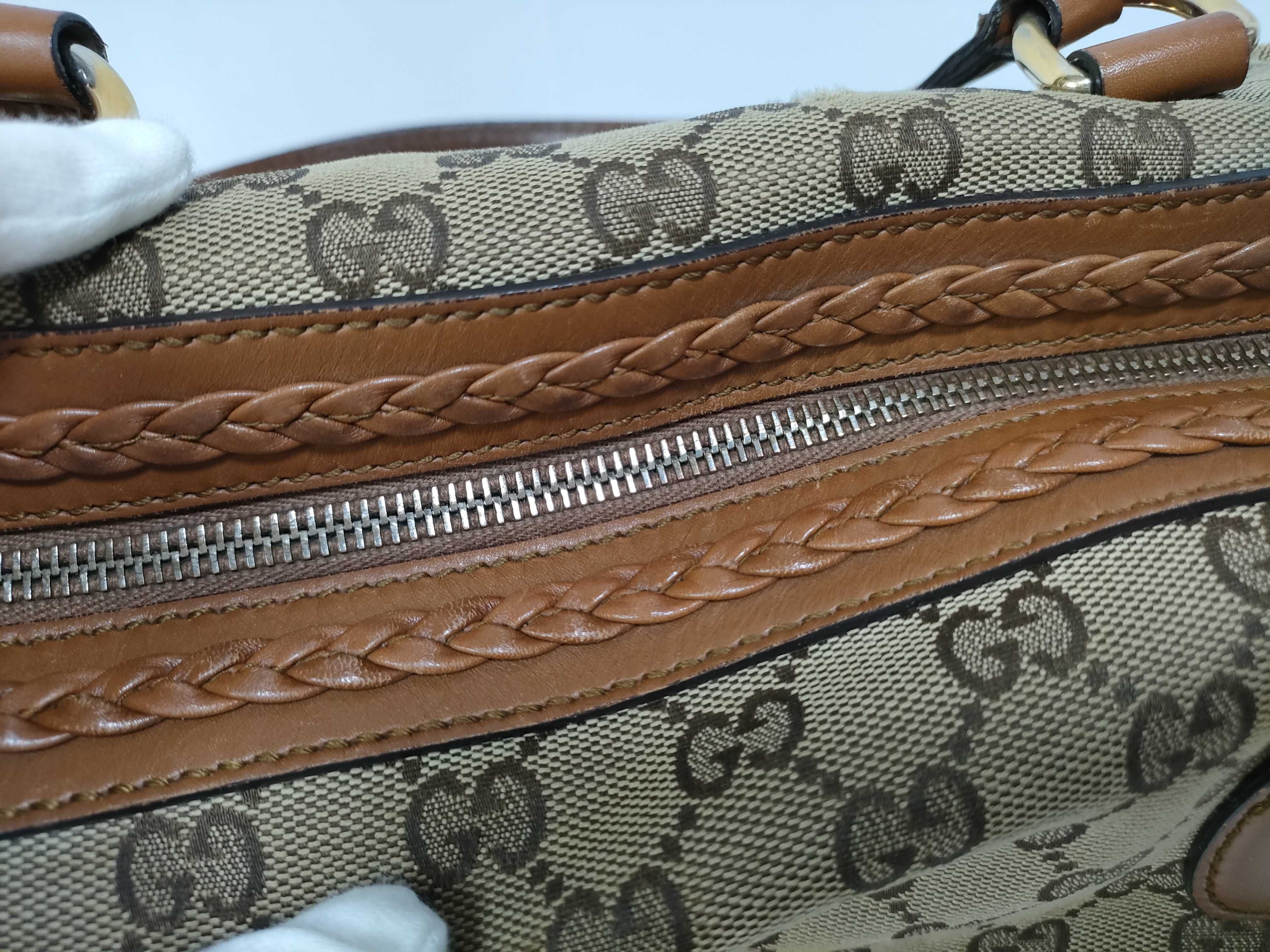 Orange GG Canvas Vintage Boston Handbag with Long Shoulder Strap — view 14