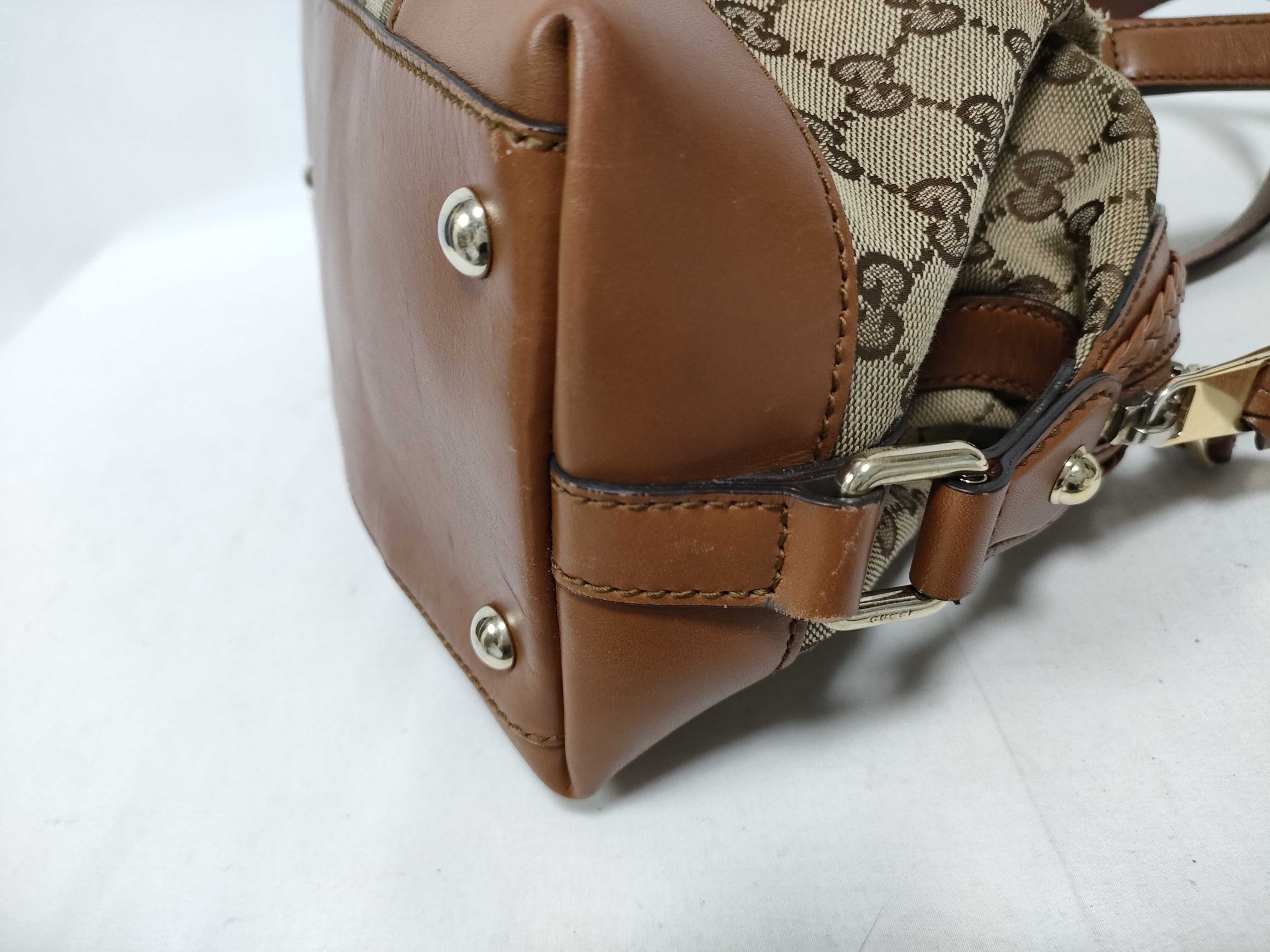 Orange GG Canvas Vintage Boston Handbag with Long Shoulder Strap — view 6