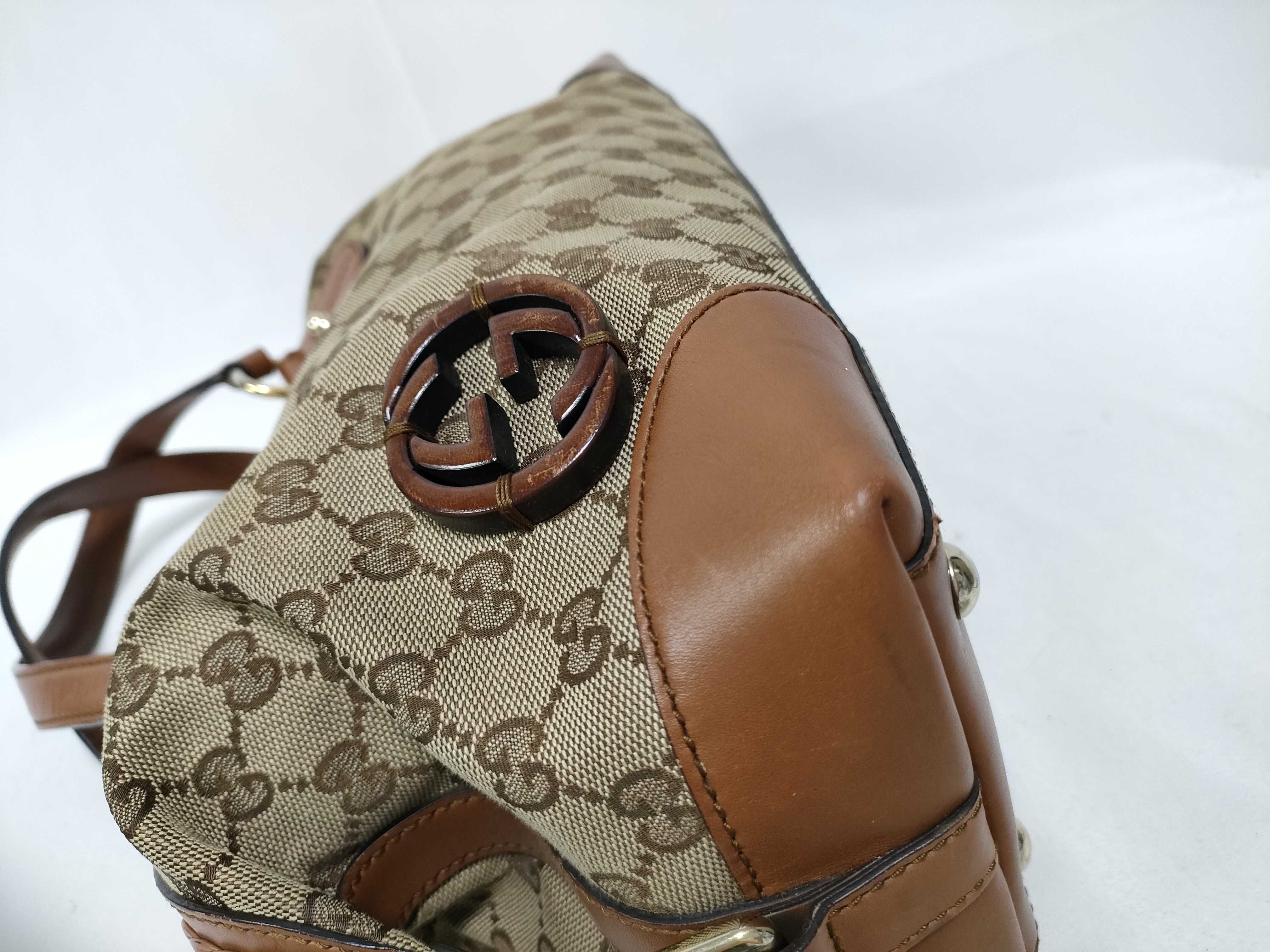 Orange GG Canvas Vintage Boston Handbag with Long Shoulder Strap — view 7