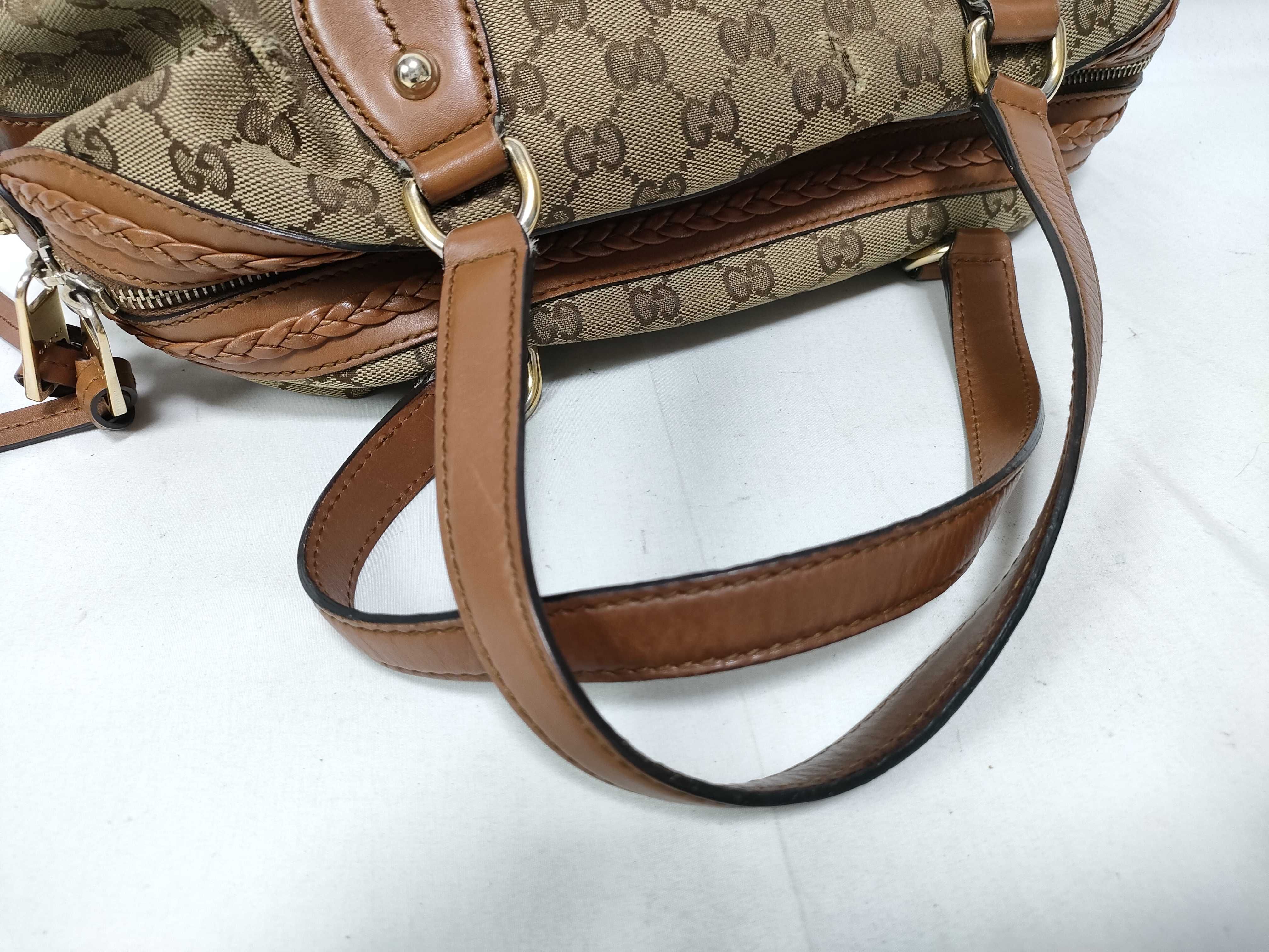 Orange GG Canvas Vintage Boston Handbag with Long Shoulder Strap — view 10