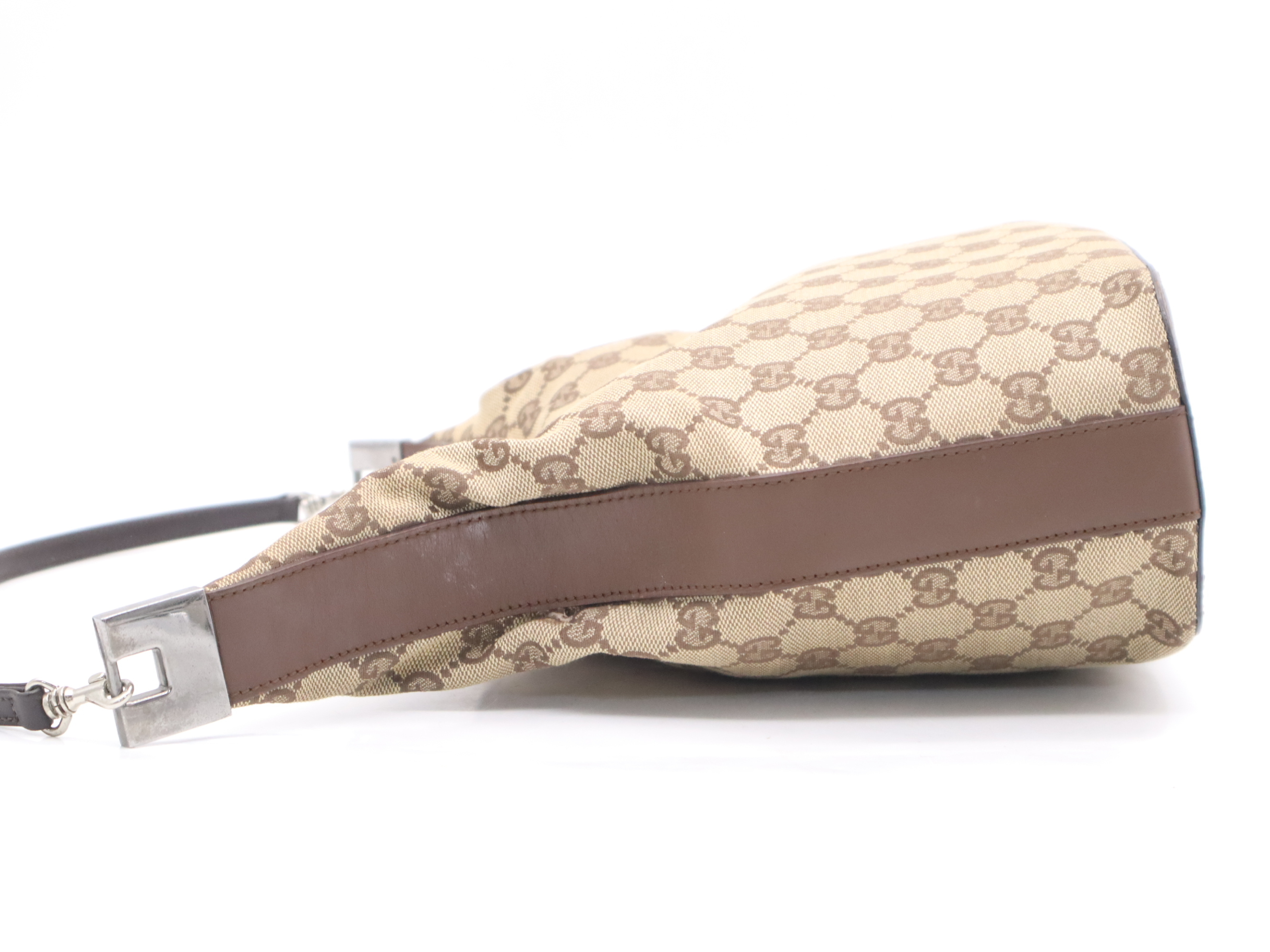001 3314GG Canvas Beige Brown Silver Hardware Shoulder Bag — view 3