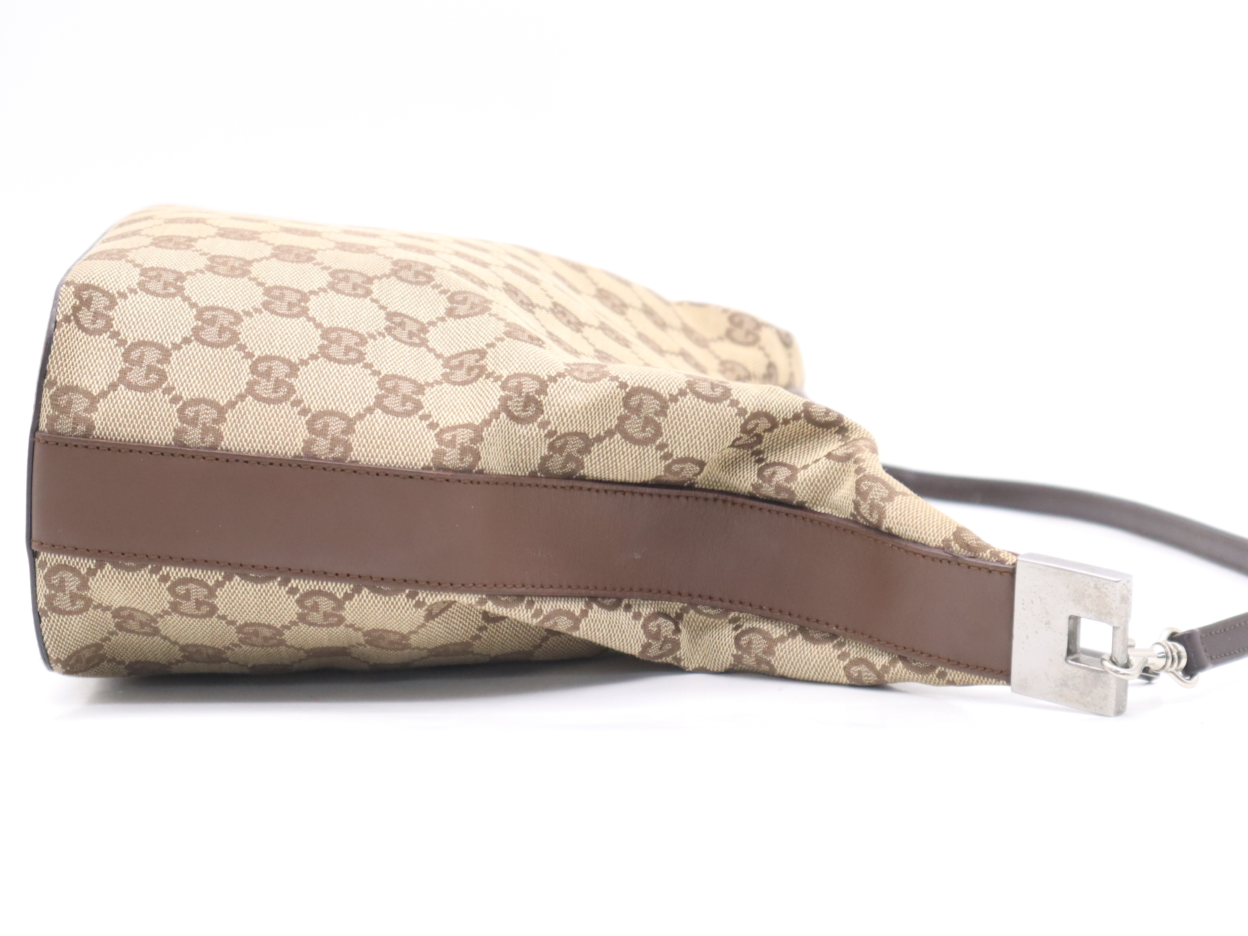 001 3314GG Canvas Beige Brown Silver Hardware Shoulder Bag — view 5