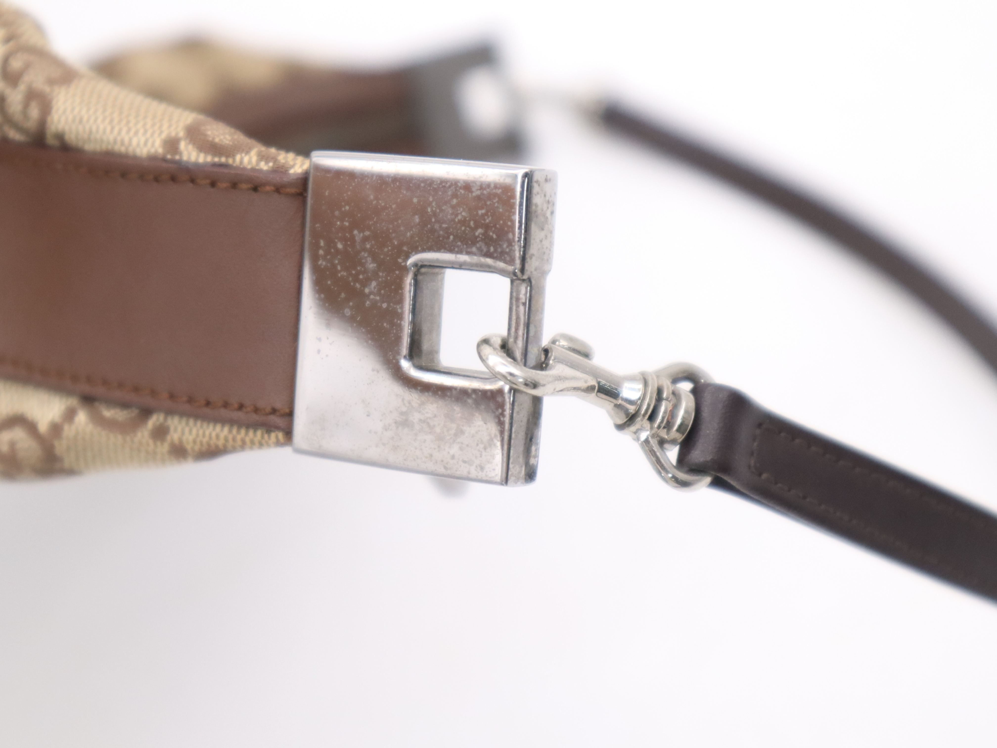 001 3314GG Canvas Beige Brown Silver Hardware Shoulder Bag — view 7
