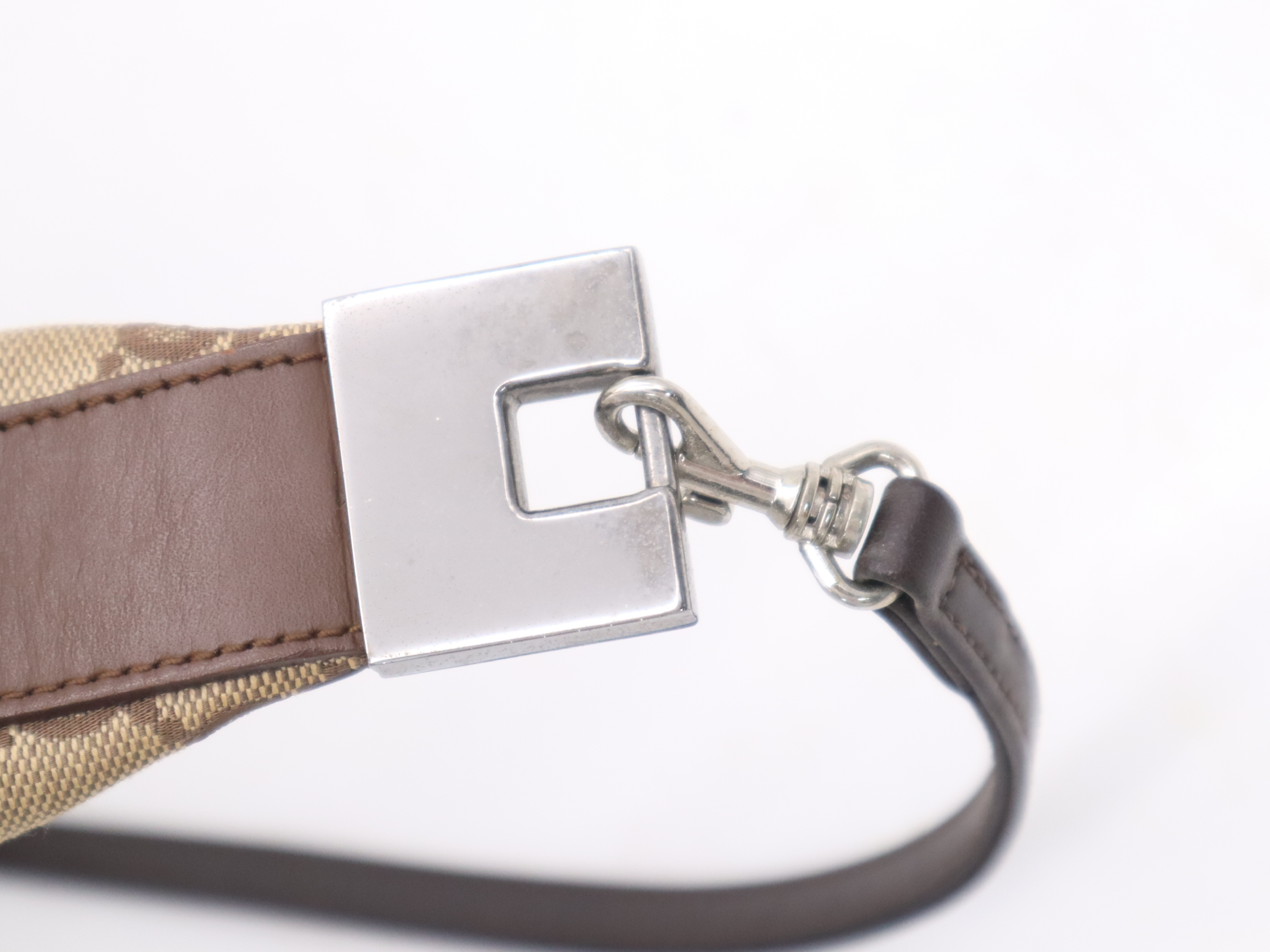 001 3314GG Canvas Beige Brown Silver Hardware Shoulder Bag — view 8