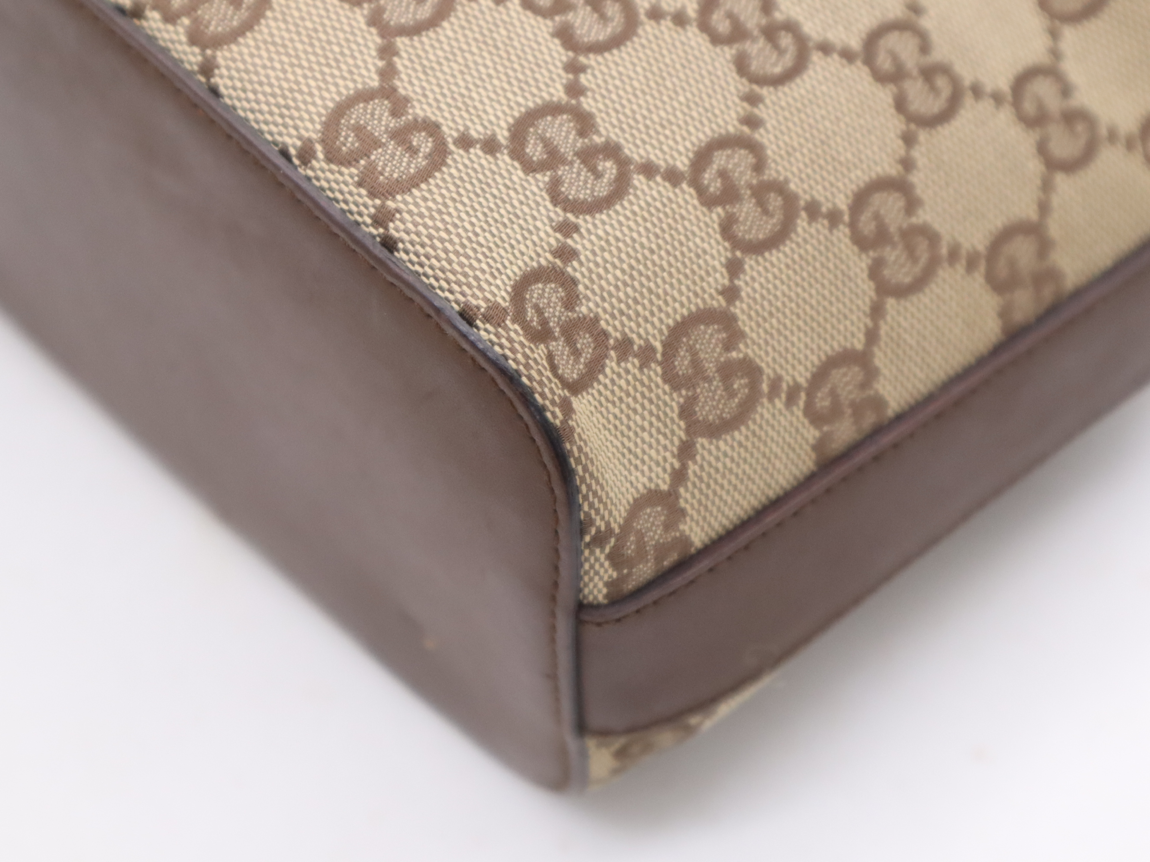 001 3314GG Canvas Beige Brown Silver Hardware Shoulder Bag — view 9