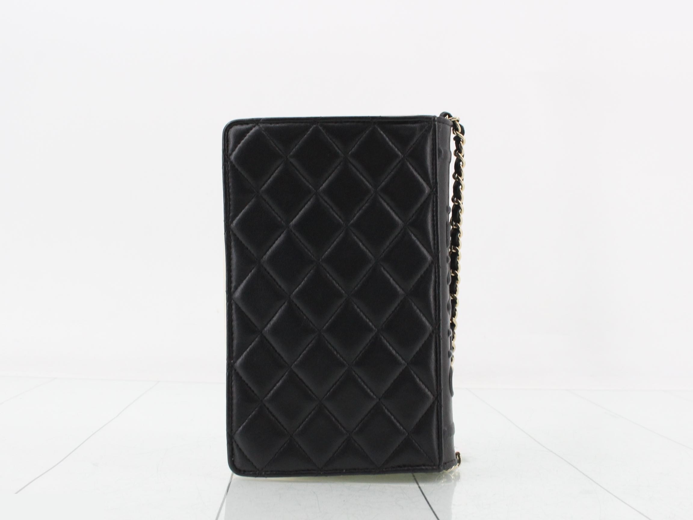 Matelassé Lambskin Book Chain Wallet Shoulder Bag, Black — view 2