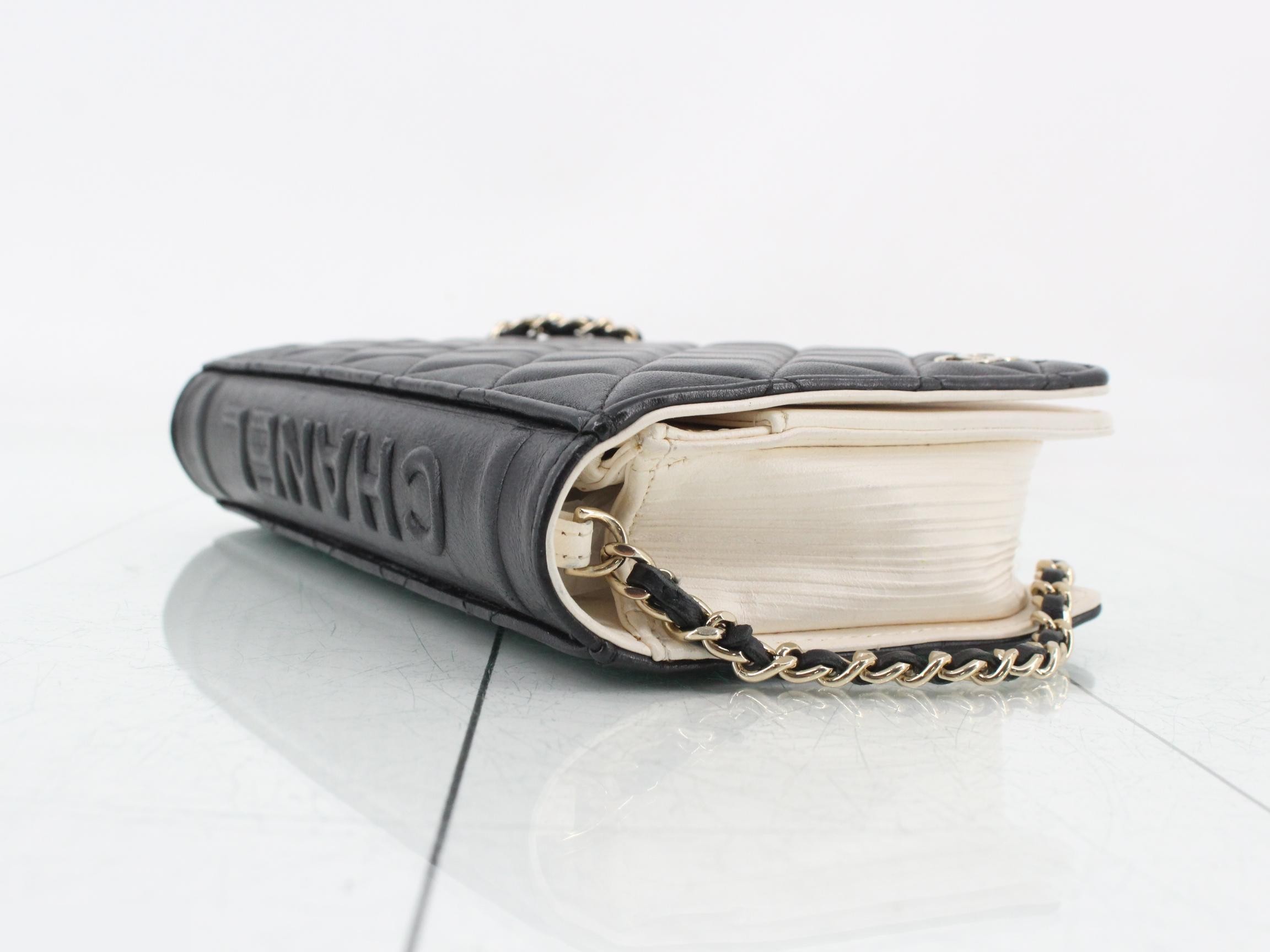 Matelassé Lambskin Book Chain Wallet Shoulder Bag, Black — view 5