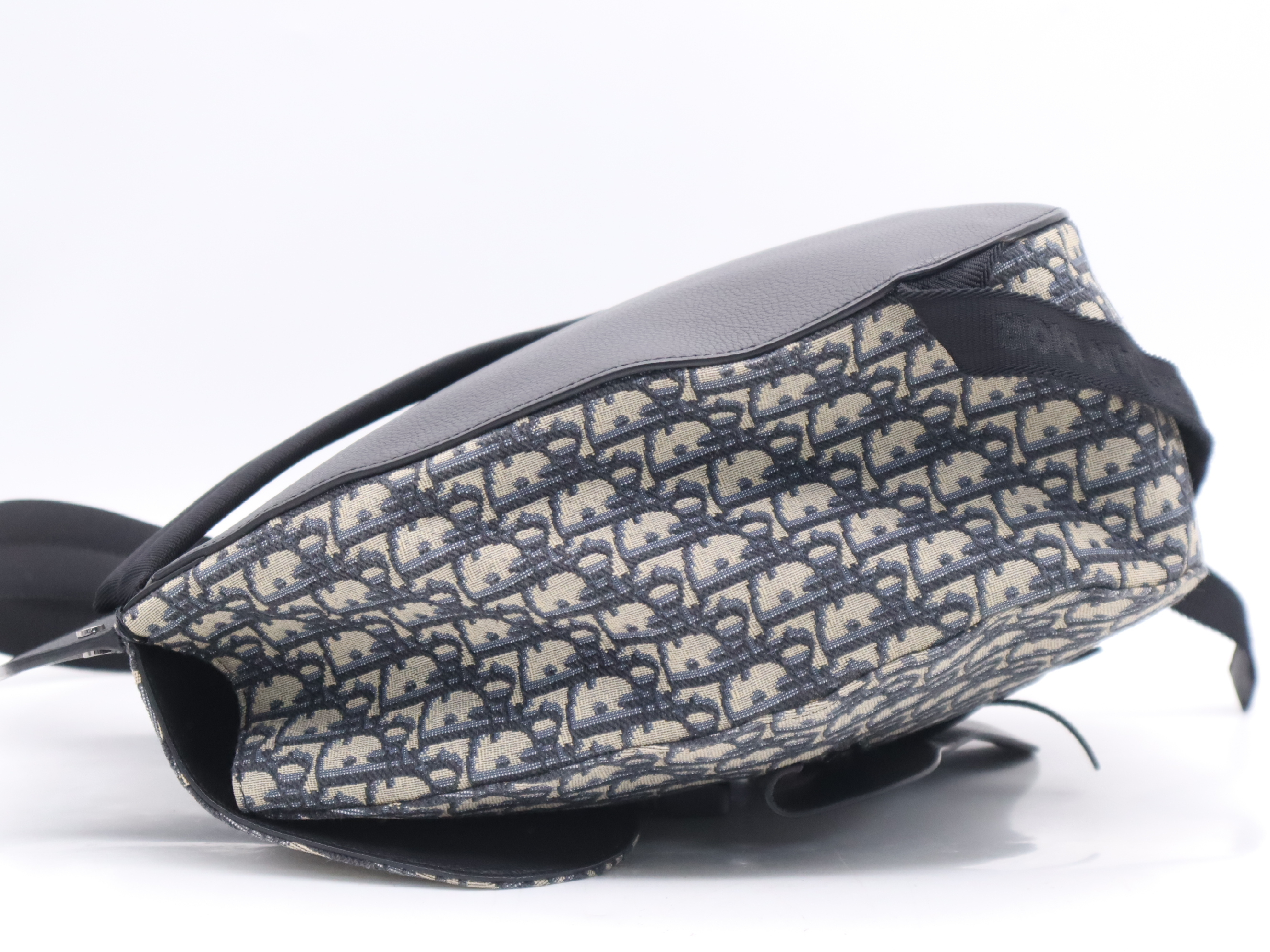 Jacquard x Leather Oblique Navy Backpack — view 3