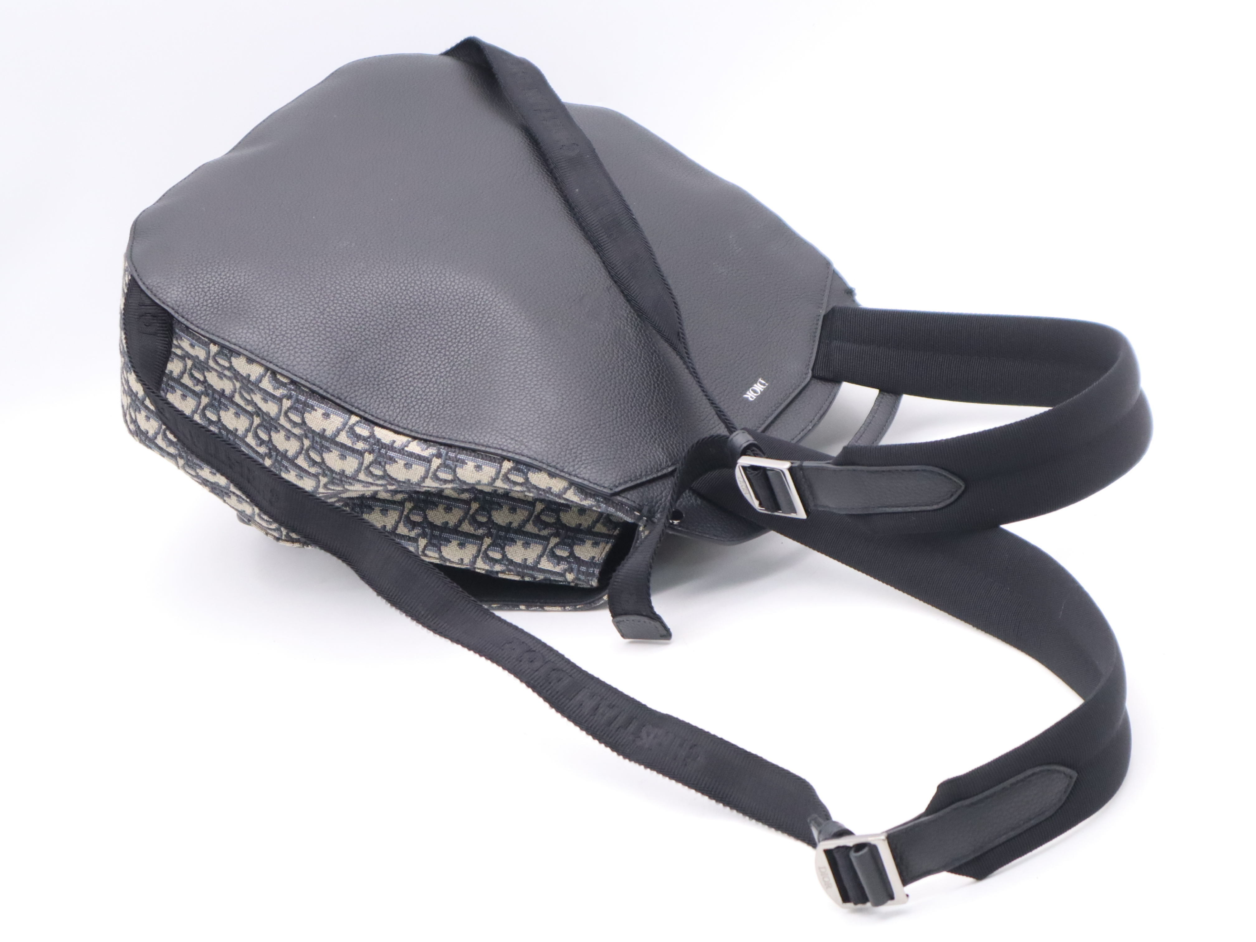 Jacquard x Leather Oblique Navy Backpack — view 6