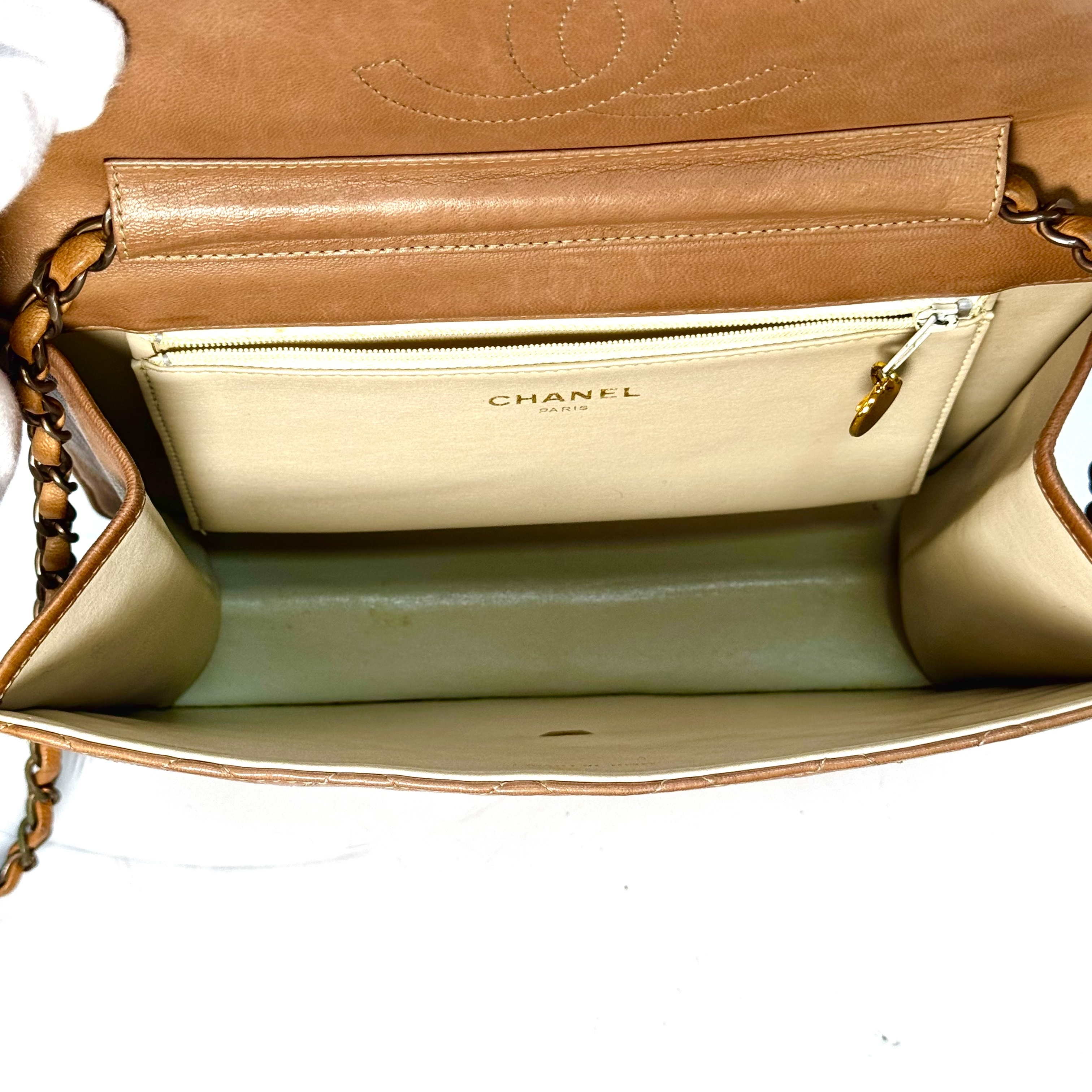 Lambskin Matelassé Chain Shoulder Bag, Coco Mark, Beige, No Serial Number Sticker. — view 4