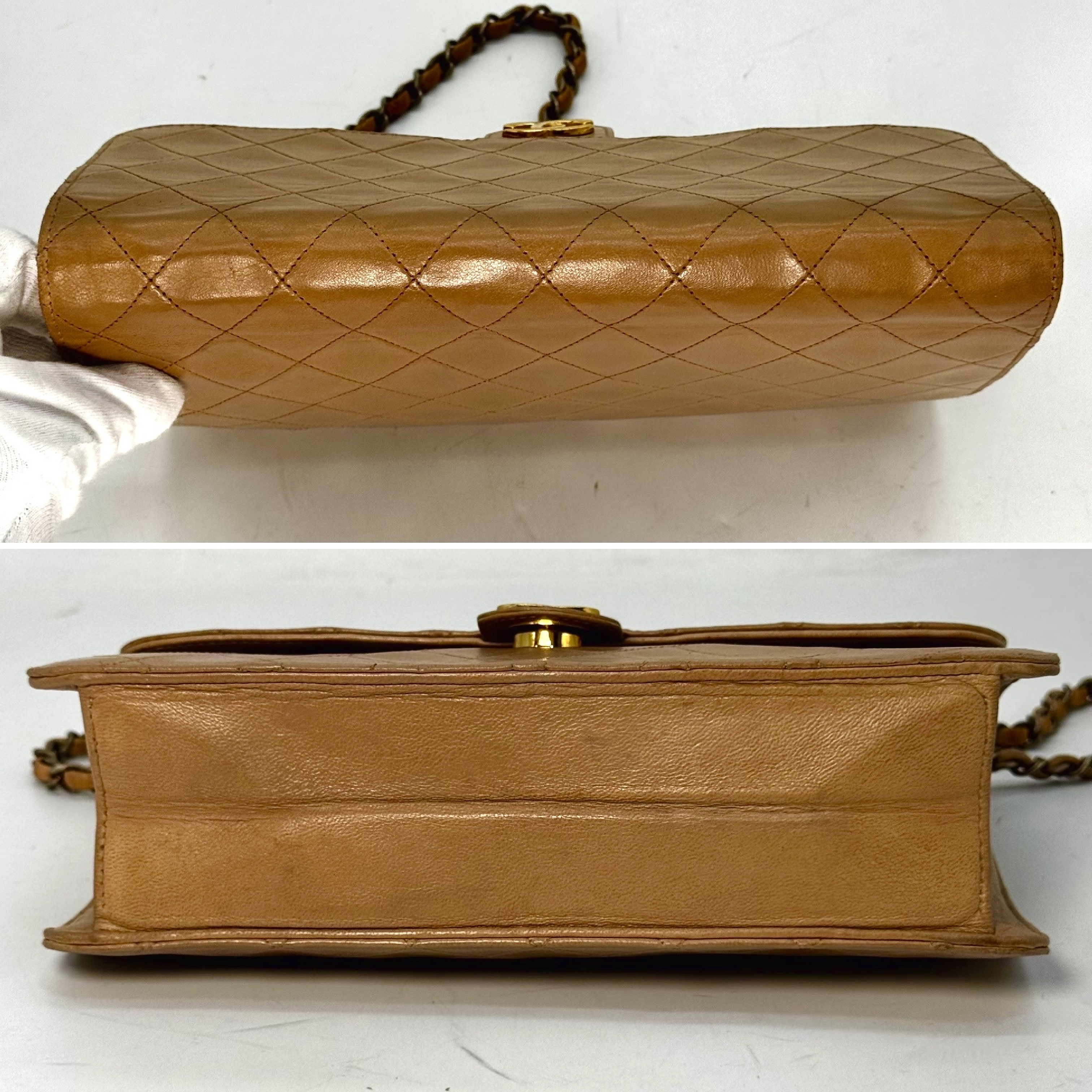 Lambskin Matelassé Chain Shoulder Bag, Coco Mark, Beige, No Serial Number Sticker. — view 7