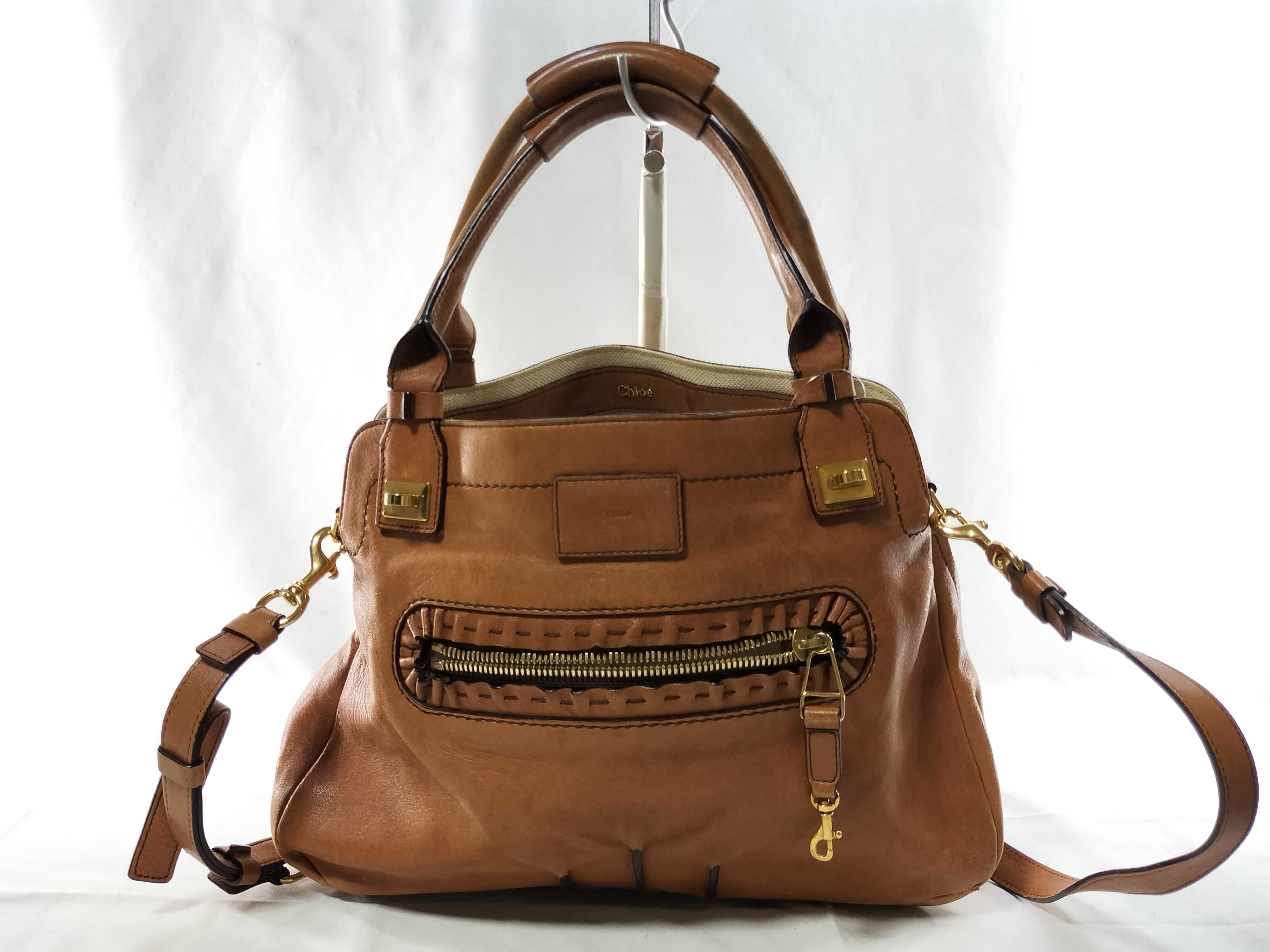leather 2-way brown shoulder bag