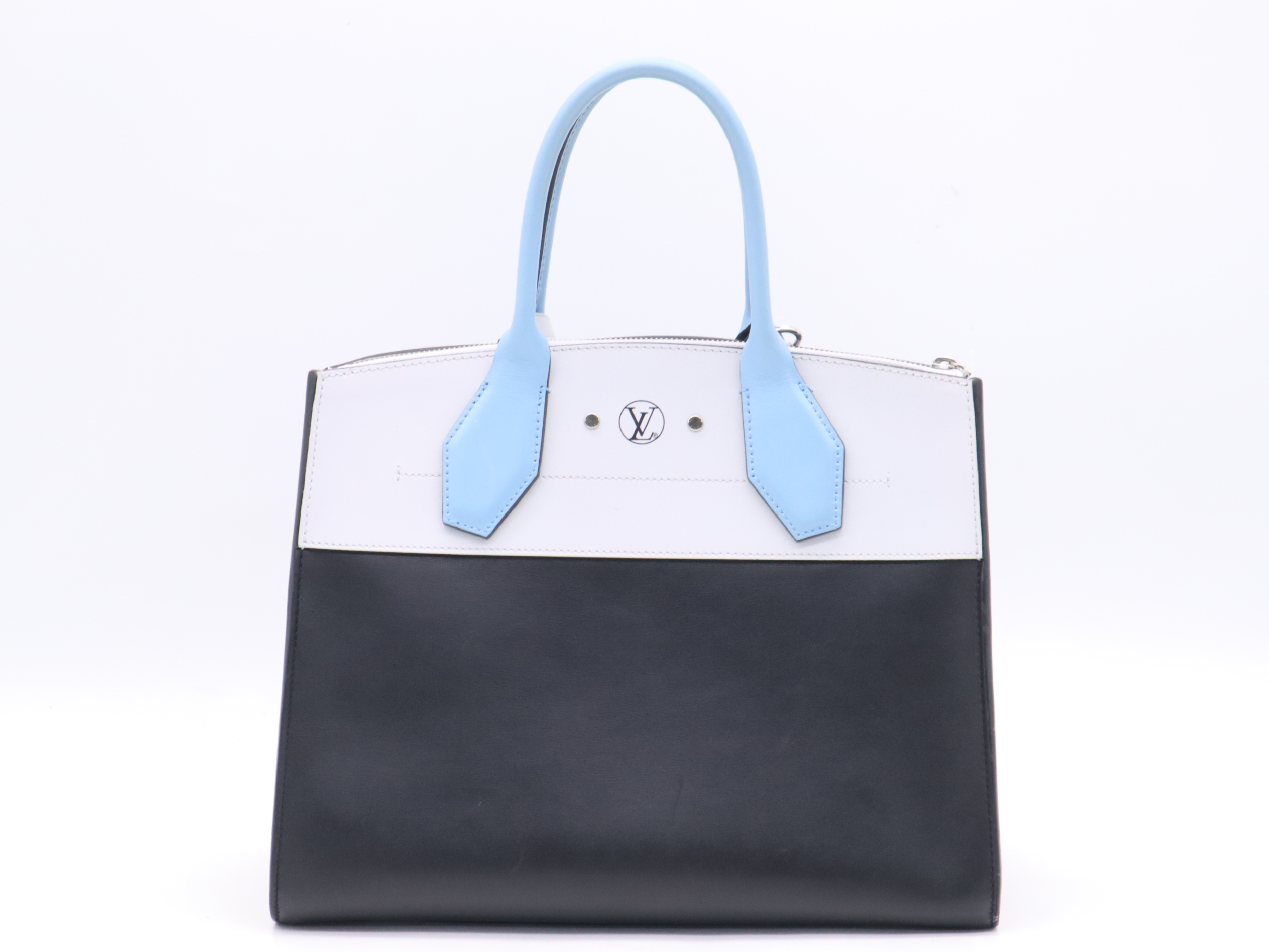 M42435 Calf Leather City Steamer MM Light Blue Black Handbag with 2 Keys and Name Tag — view 2