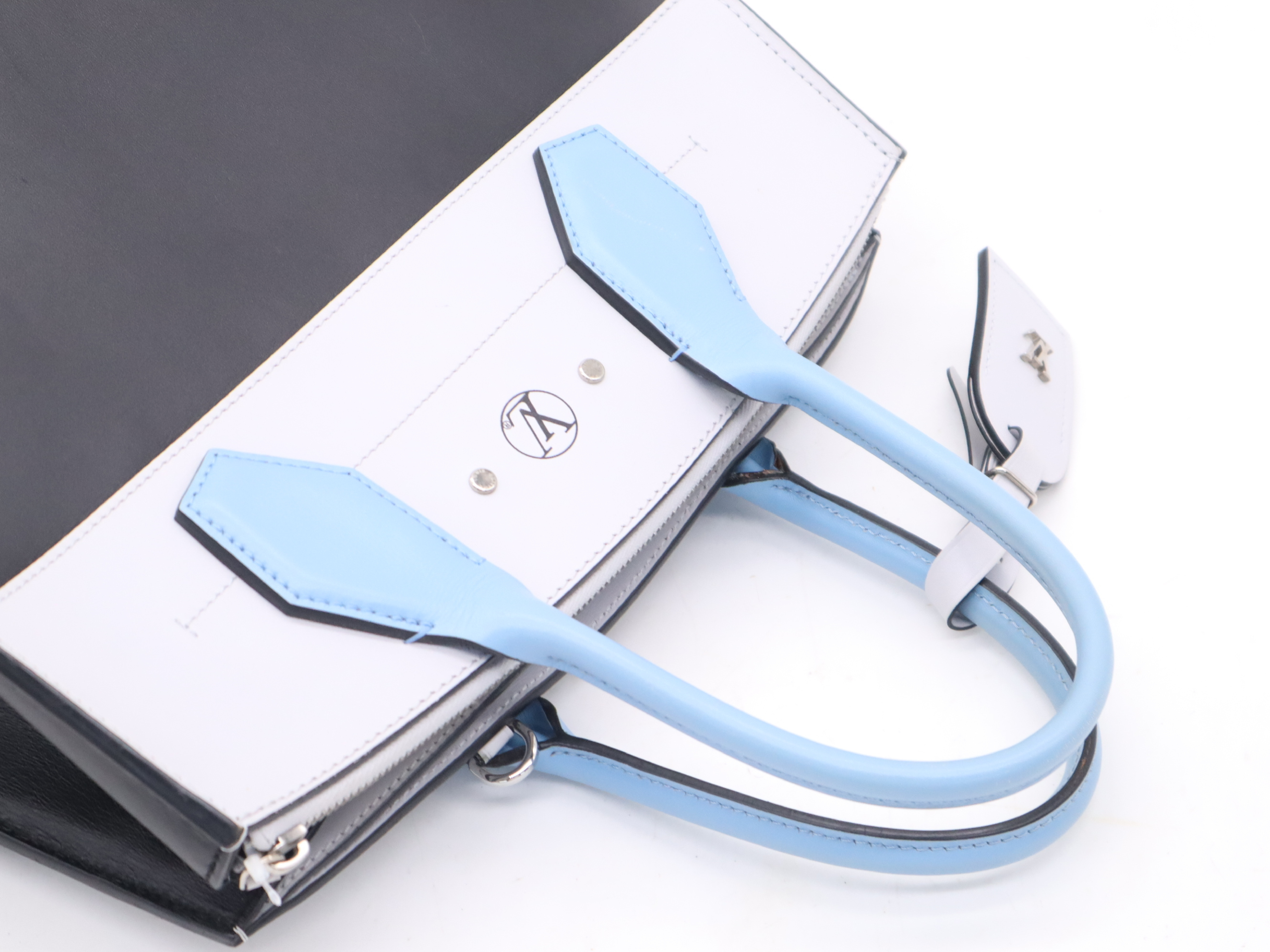 M42435 Calf Leather City Steamer MM Light Blue Black Handbag with 2 Keys and Name Tag — view 6