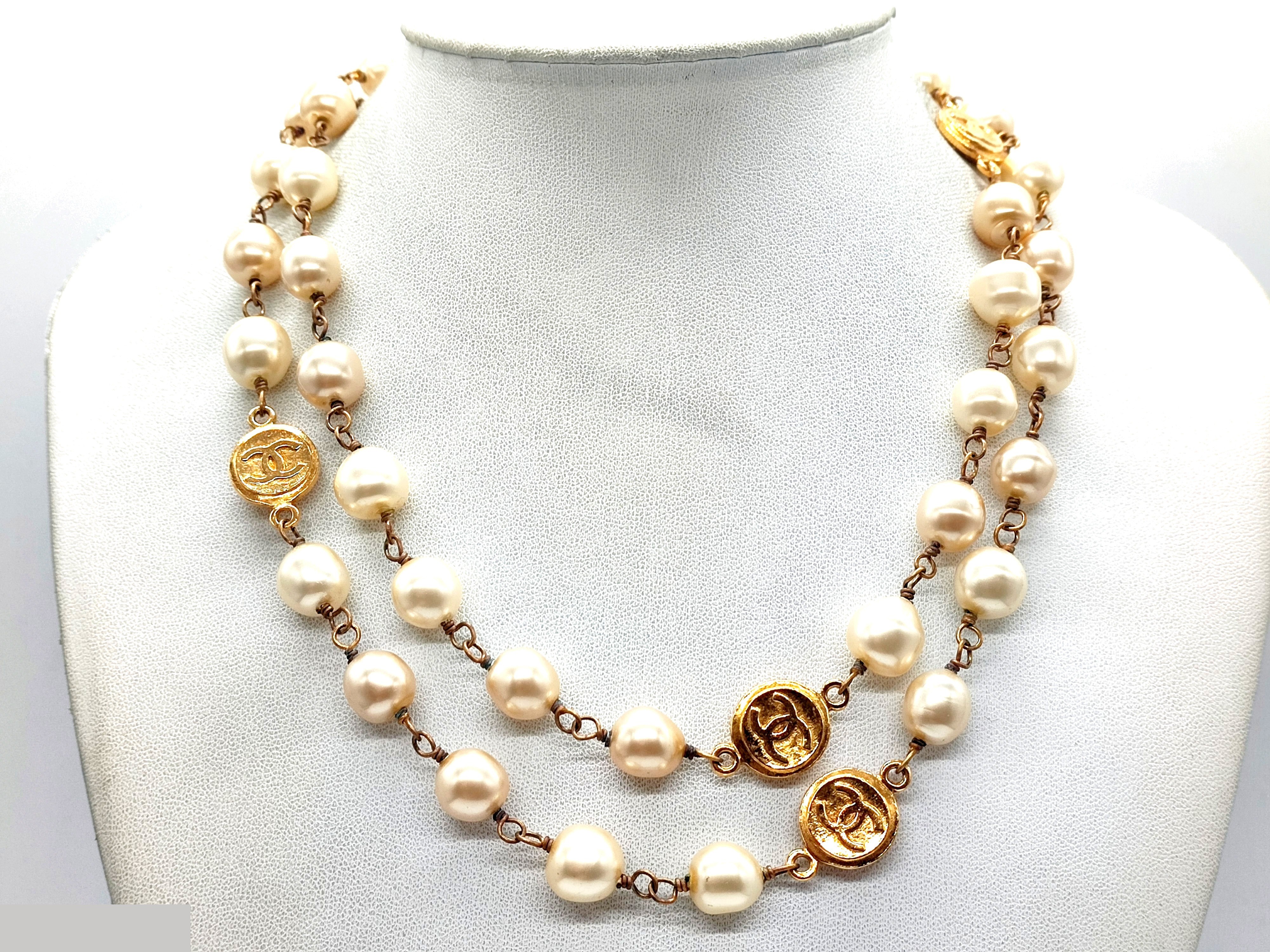 Coco Mark Coin Pearl Necklace, Chain approx. 86cm