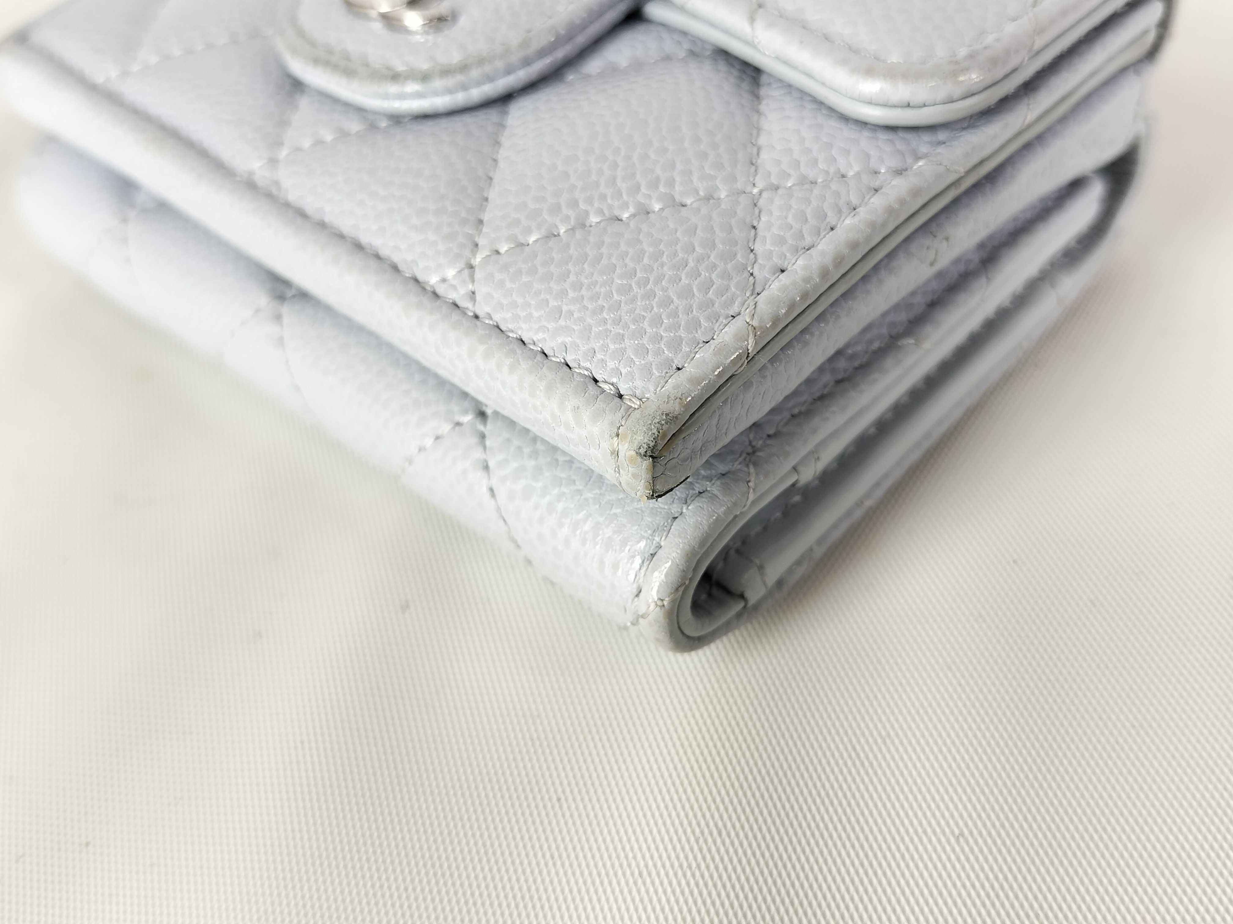 Matelassé Tri-fold Wallet, Caviar Leather, Light Blue — view 2