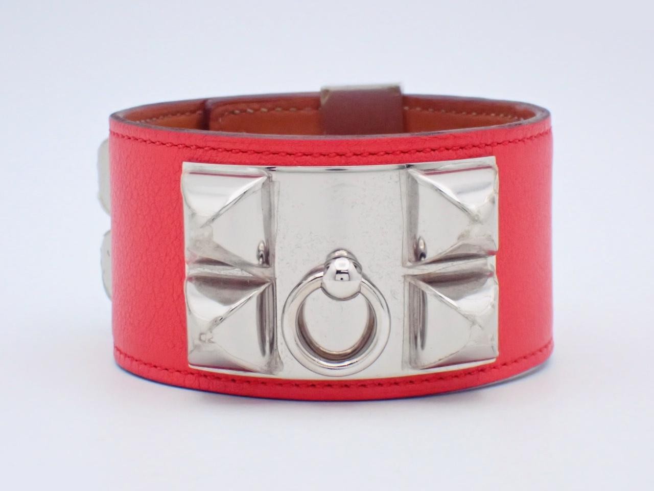 Leather bracelet, "Collier de Chien," red, wrist circumference approximately 19 cm