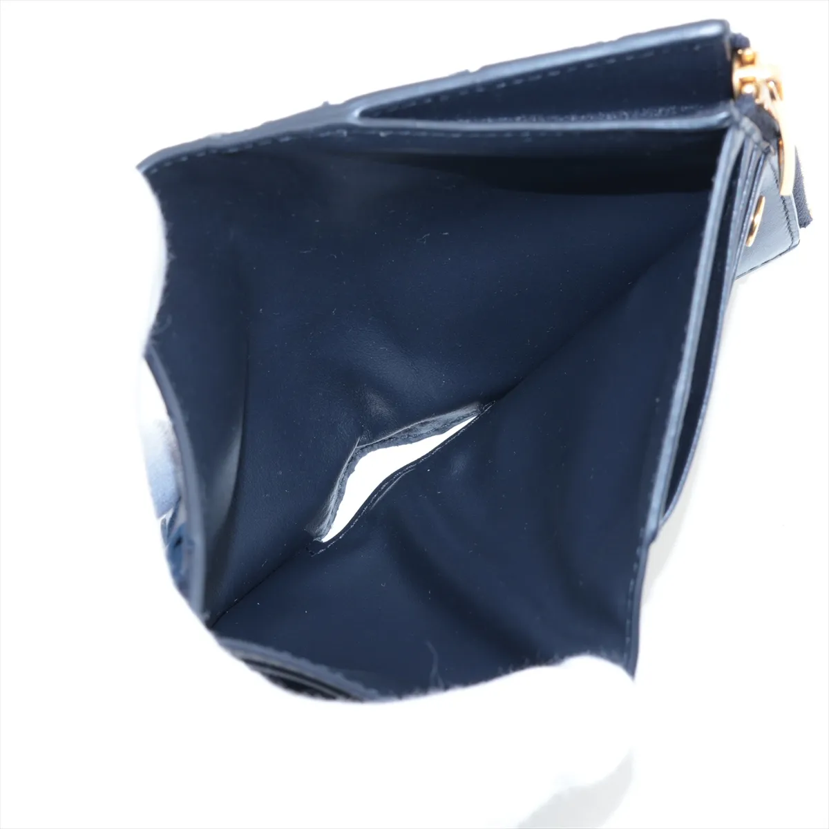 Intrecciato Leather Compact Wallet, Navy — view 4